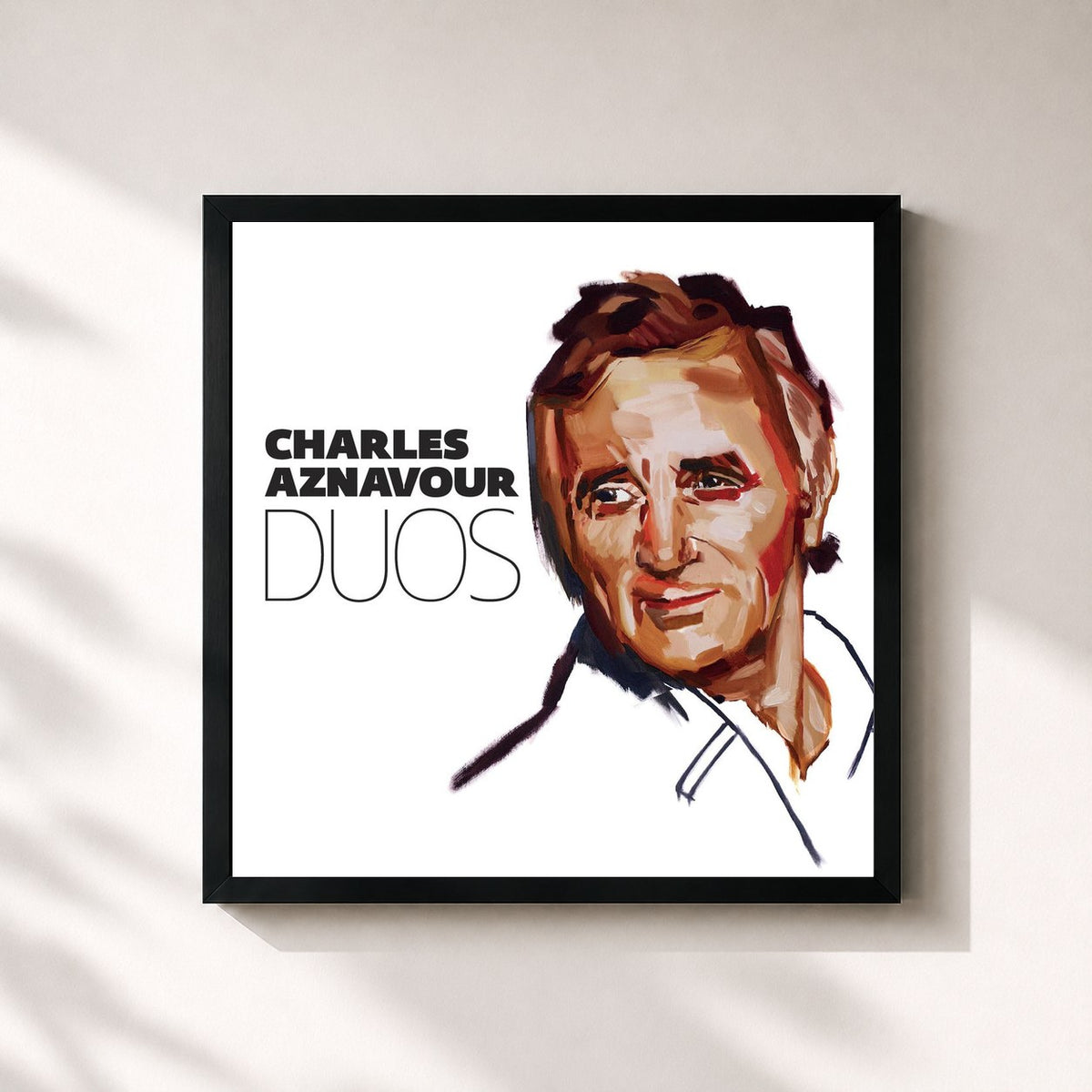 #noir Tableau carré de l'album Duos de Charles Aznavour, cadre noir 32x32 cm