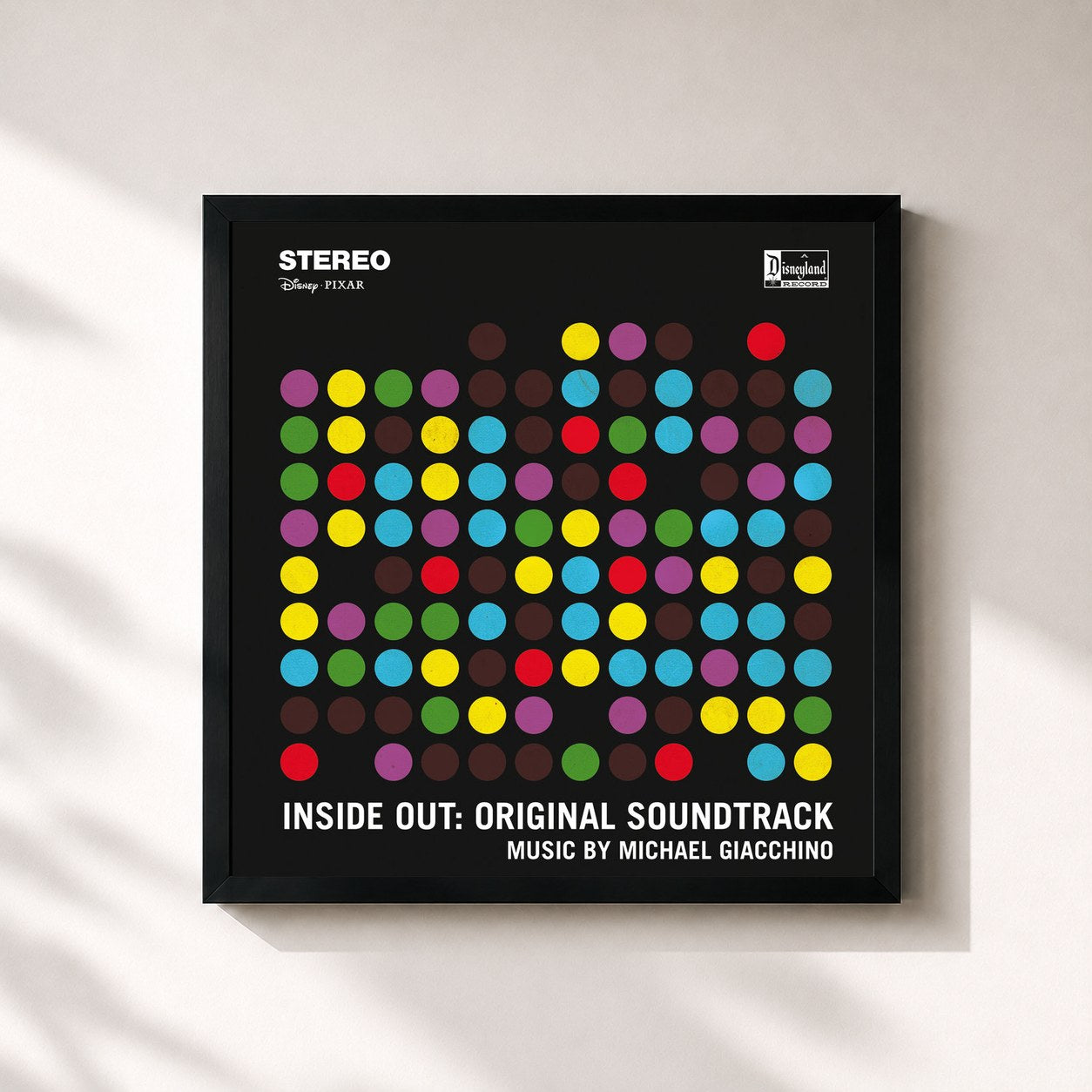 #noir Tableau carré de l'album Inside Out (Original Motion Picture Soundtrack) de Michael Giacchino, cadre noir 32x32 cm