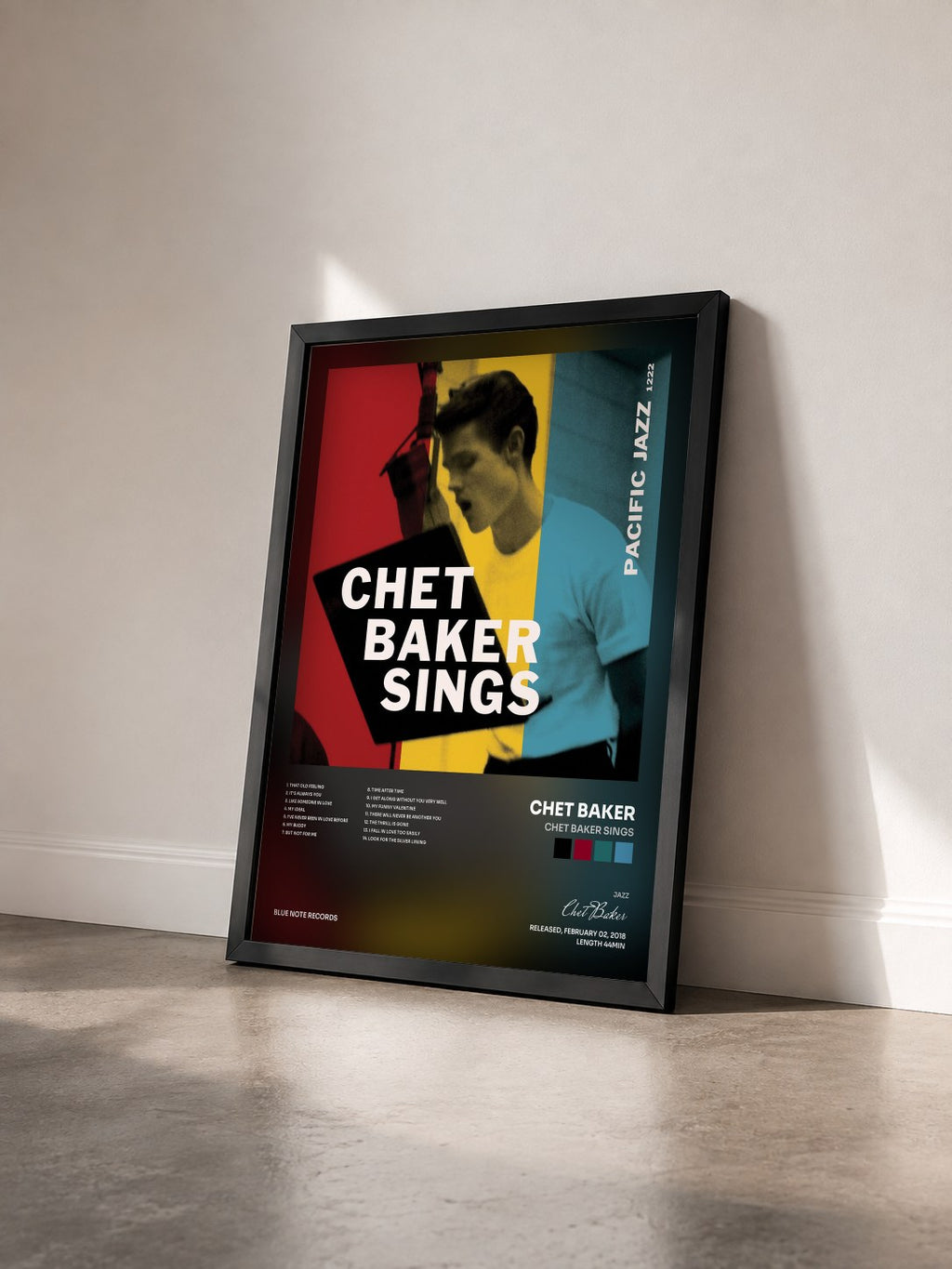 #noir Tableau de l'album Chet Baker Sings de Chet Baker vu de trois quarts, cadre noir