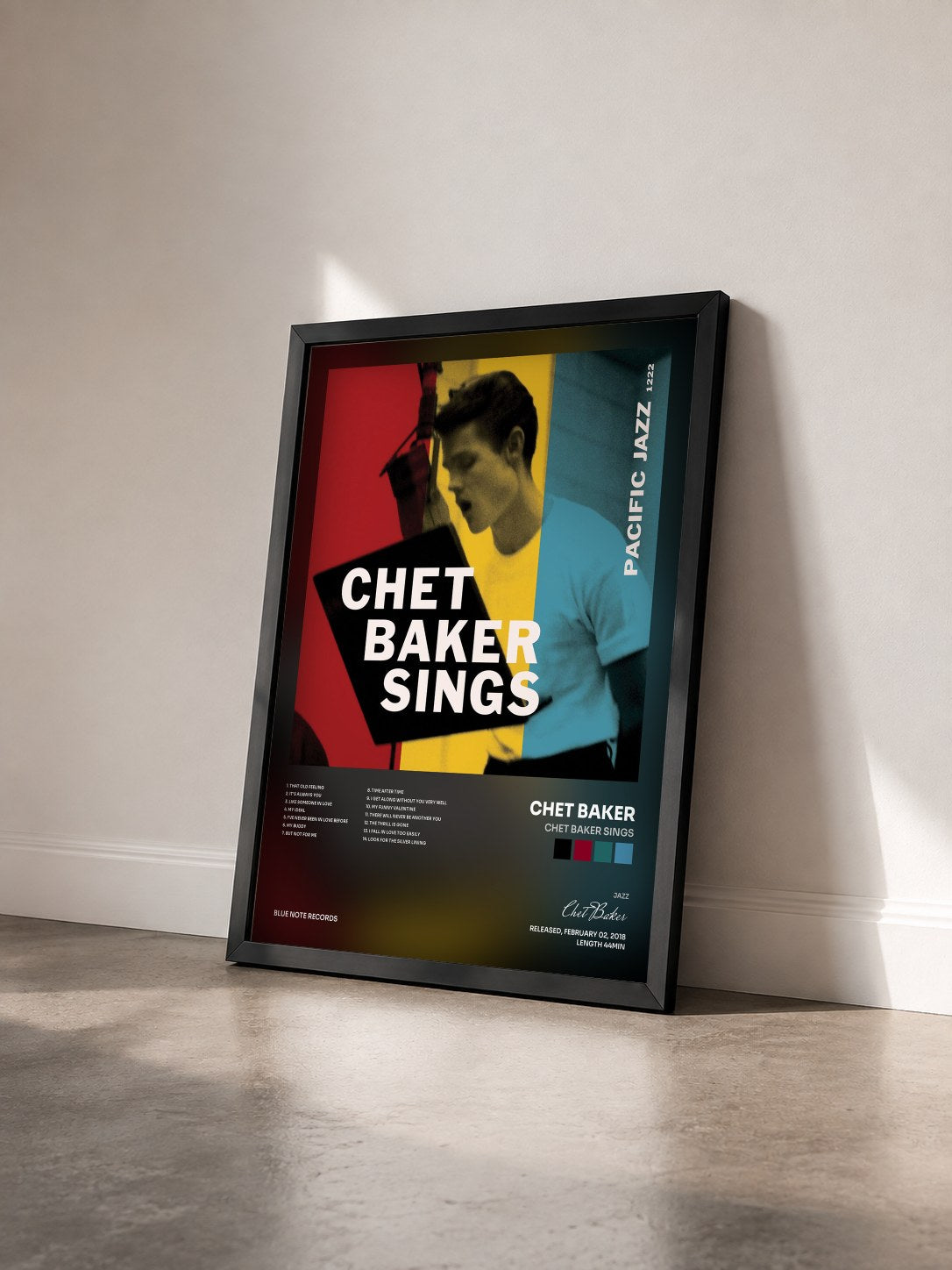 #noir Tableau de l'album Chet Baker Sings de Chet Baker vu de trois quarts, cadre noir