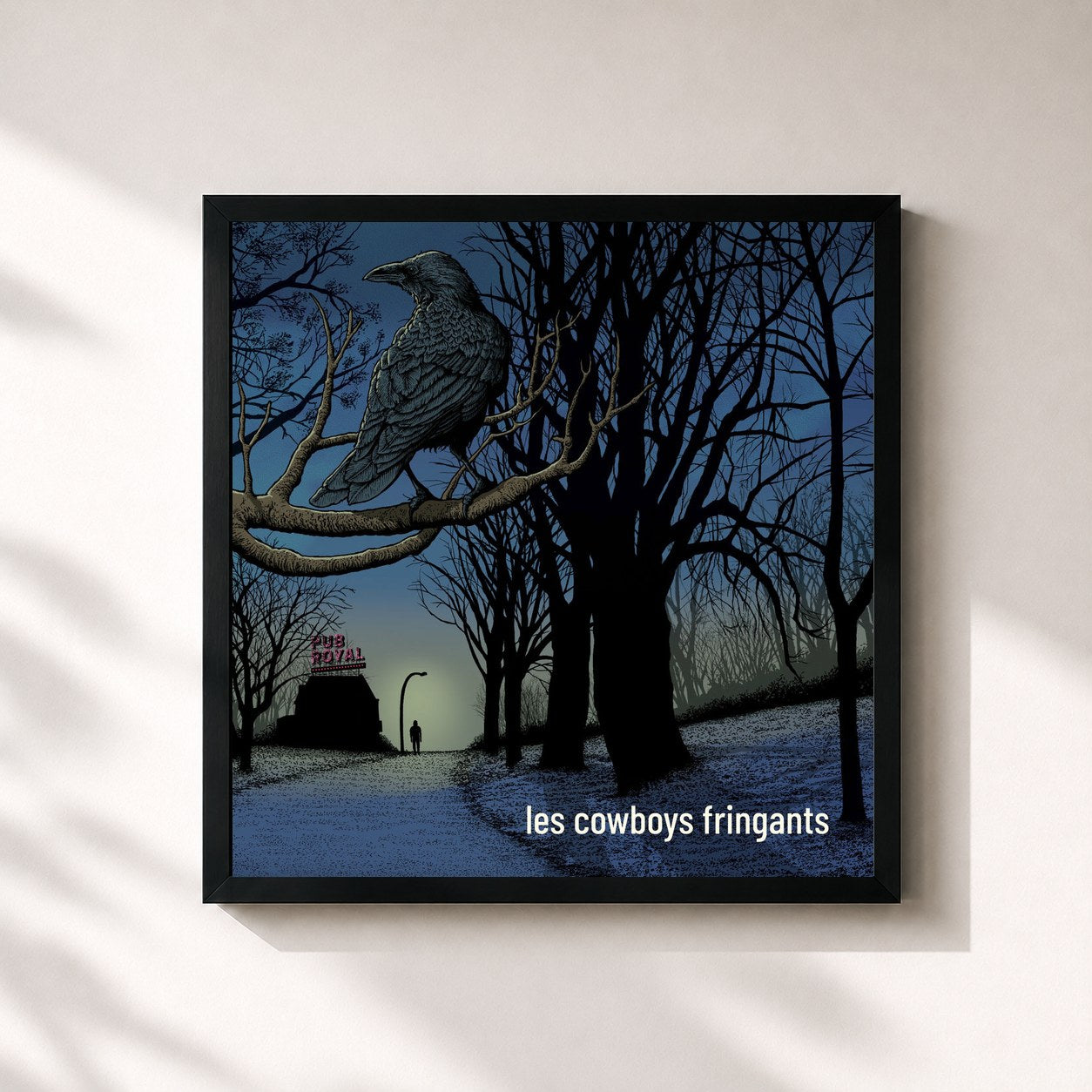#noir Tableau carré de l'album Pub Royal de Les Cowboys Fringants, cadre noir 32x32 cm