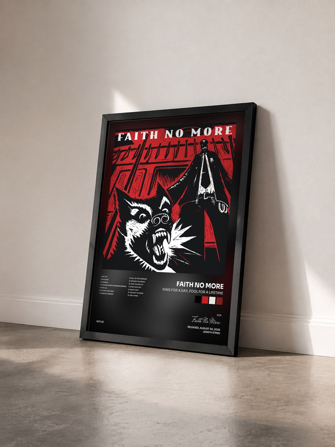 #noir Tableau de l'album King for a Day, Fool for a Lifetime de Faith No More vu de trois quarts, cadre noir