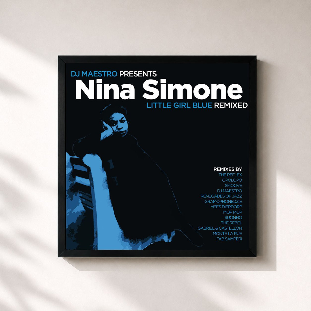 #noir Tableau carré de l'album DJ Maestro Presents Nina Simone - Little Girl Blue Remixed de Nina Simone, cadre noir 32x32 cm