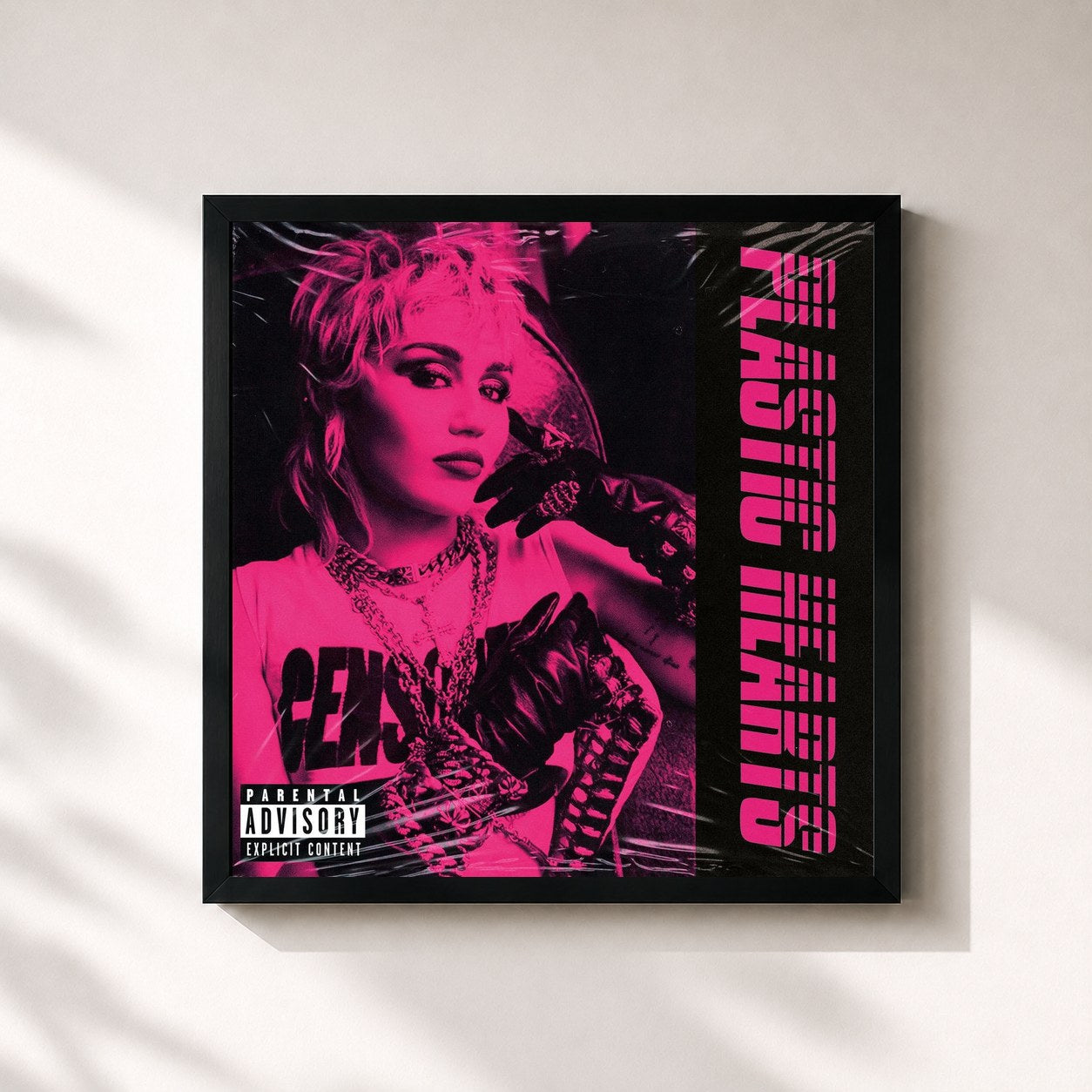 #noir Plastic Hearts by Miley Cyrus as a square framed art print, black 32x32 cm frame