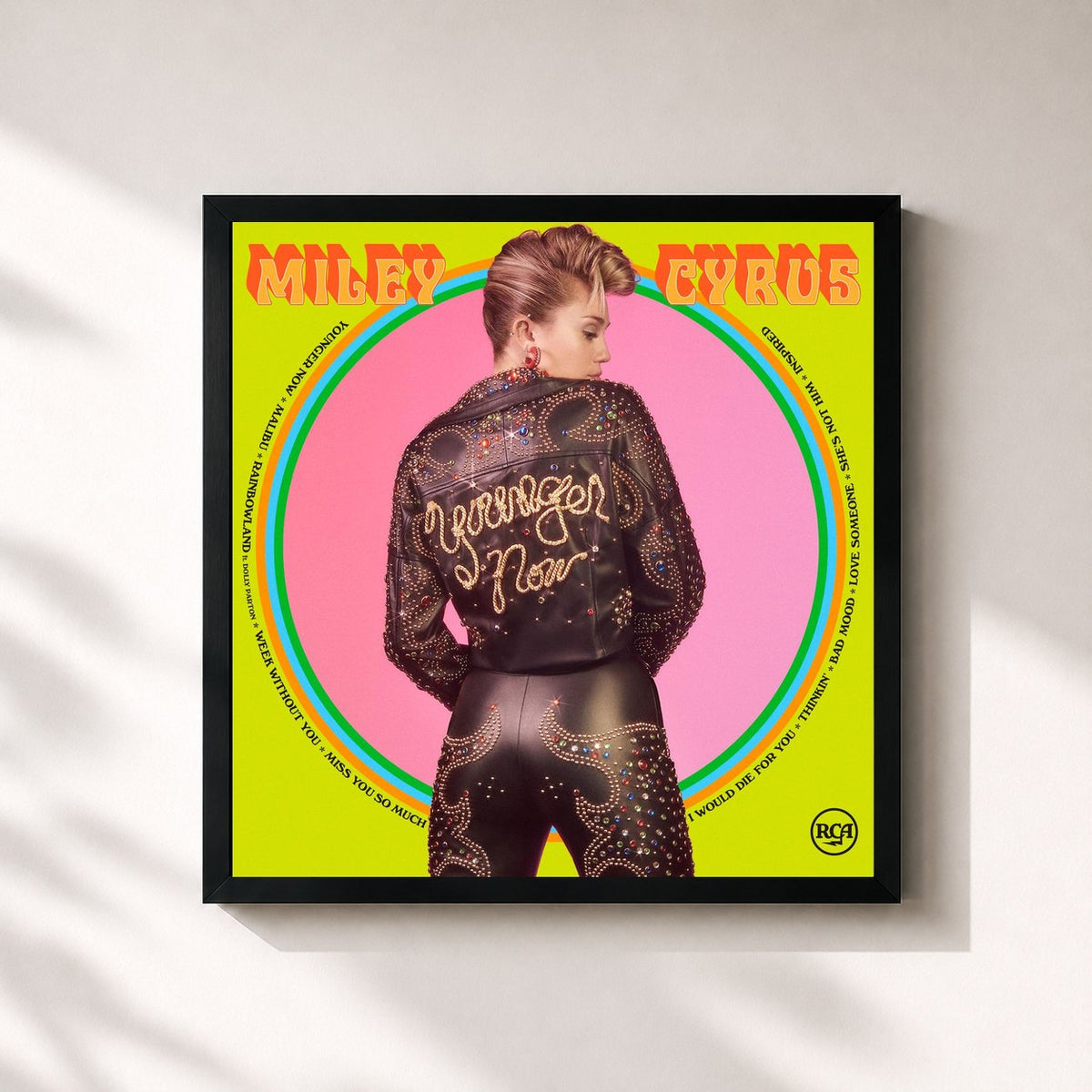 #noir Tableau carré de l'album Younger Now de Miley Cyrus, cadre noir 32x32 cm