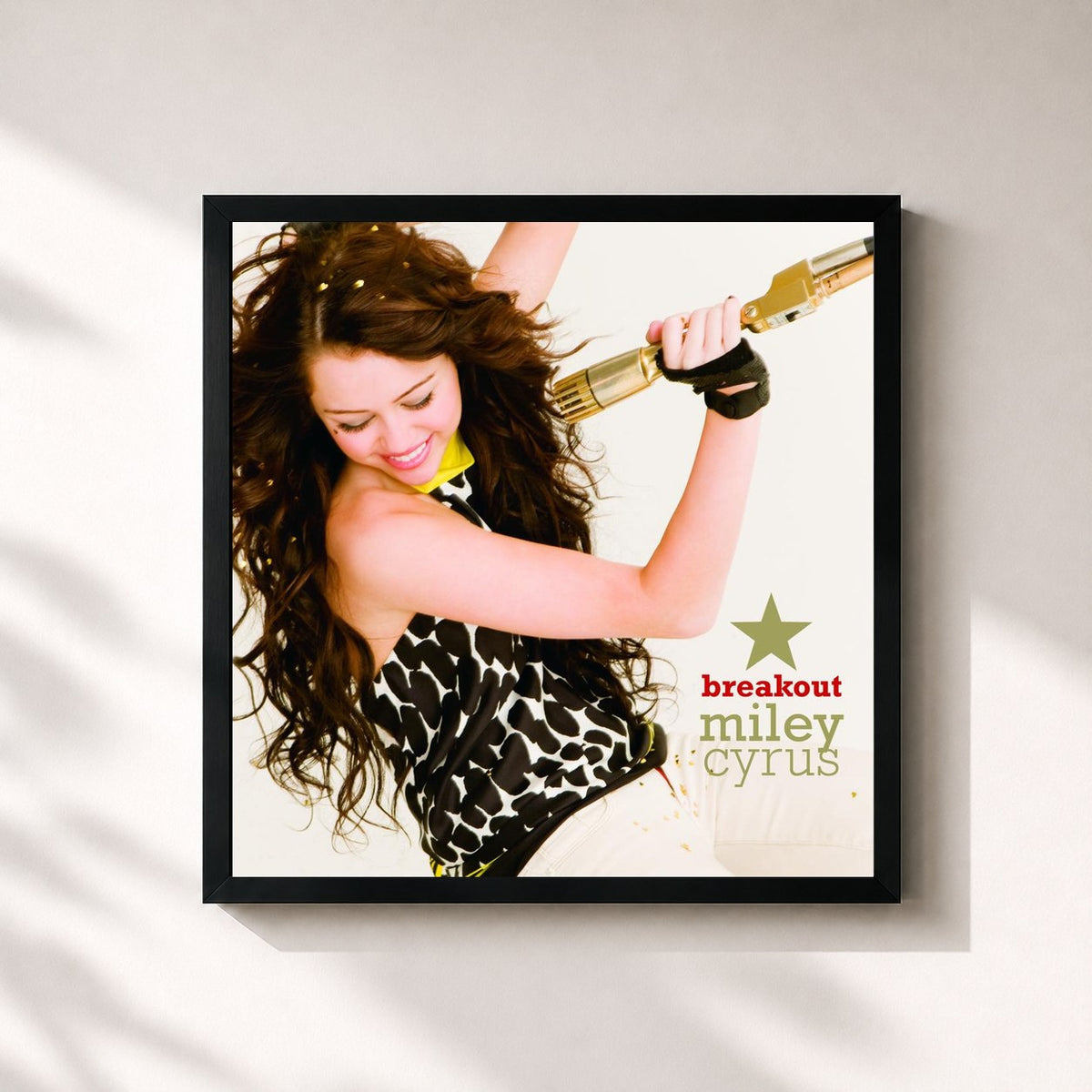 #noir Tableau carré de l'album Breakout de Miley Cyrus, cadre noir 32x32 cm