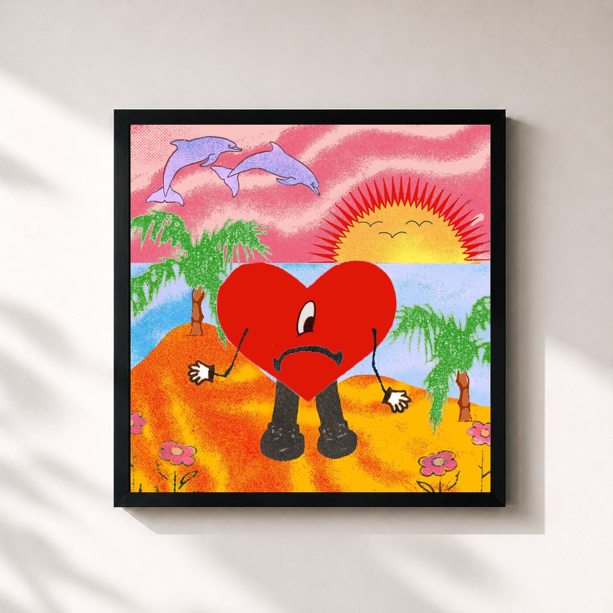 #noir Un Verano Sin Ti di Bad Bunny in stampa quadrata incorniciata, cornice nera 32x32 cm