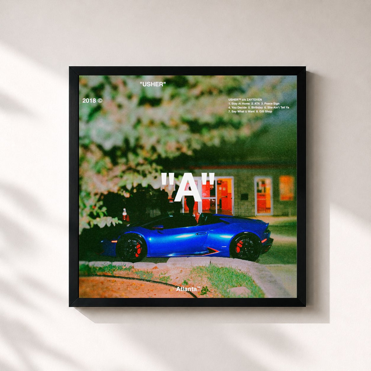 #noir Tableau carré de l'album "A" de USHER, cadre noir 32x32 cm