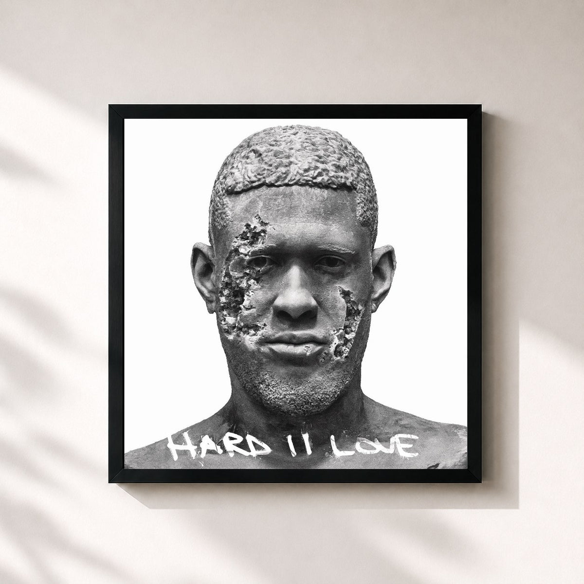#noir Tableau carré de l'album Hard II Love de USHER, cadre noir 32x32 cm