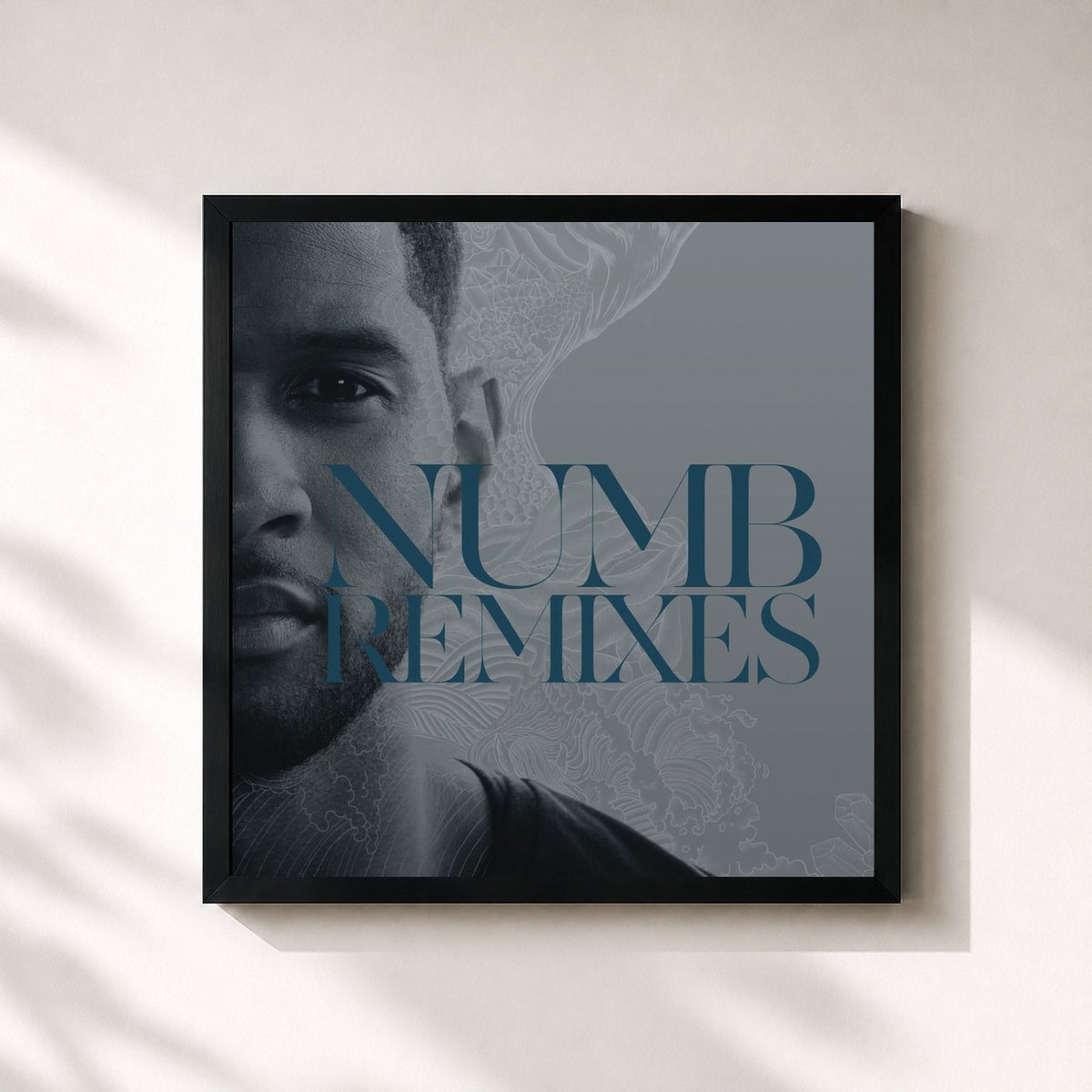 #noir Tableau carré de l'album Numb Remixes de USHER, cadre noir 32x32 cm