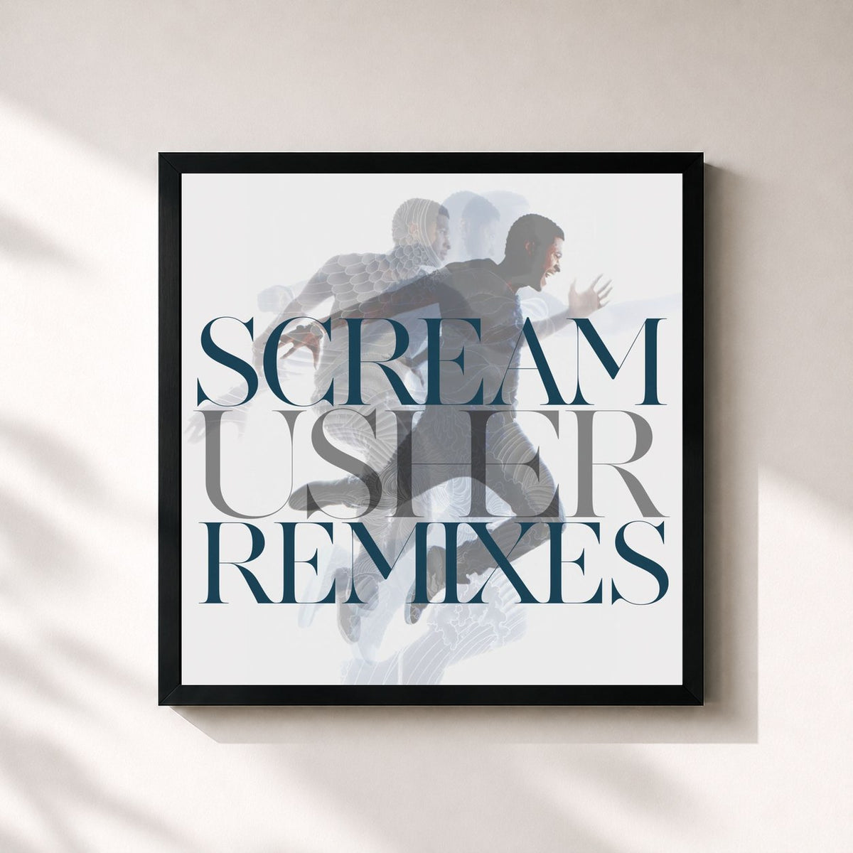 #noir Tableau carré de l'album "Scream" Remixes de USHER, cadre noir 32x32 cm