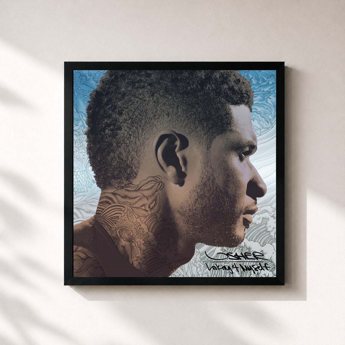 #noir Tableau carré de l'album Looking 4 Myself (Expanded Edition) de USHER, cadre noir 32x32 cm