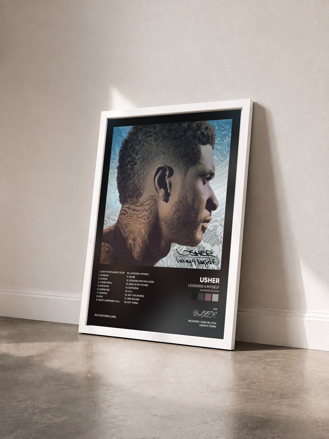 #blanc Tableau de l'album Looking 4 Myself (Expanded Edition) de USHER vu de trois quarts, cadre blanc