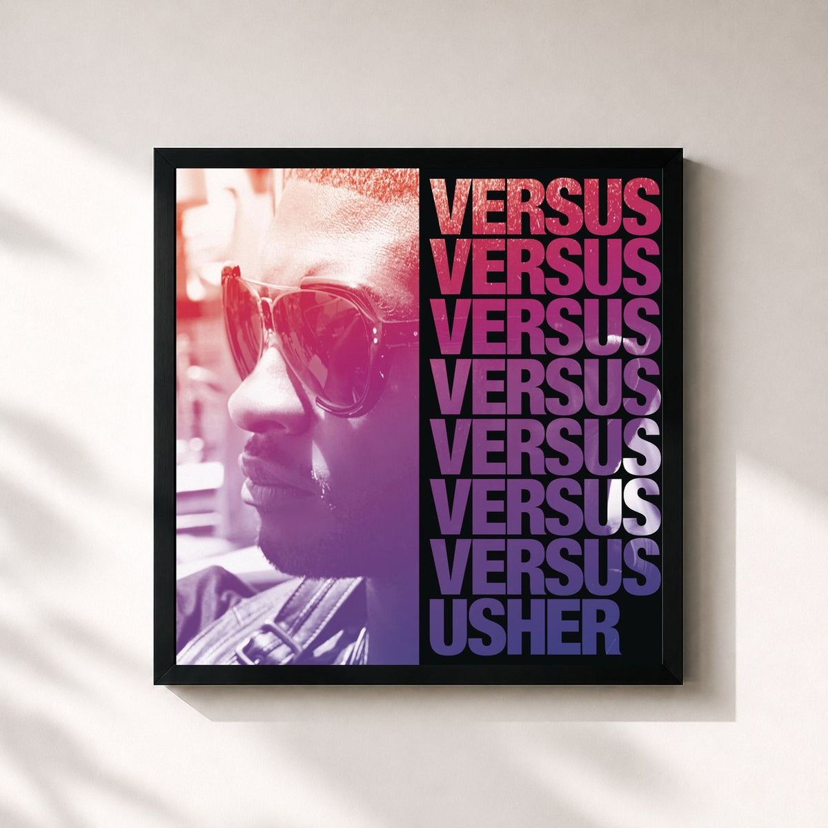 #noir Tableau carré de l'album Versus de USHER, cadre noir 32x32 cm