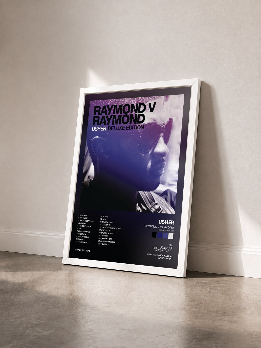 #blanc Tableau de l'album Raymond v Raymond (Expanded Edition) de USHER vu de trois quarts, cadre blanc