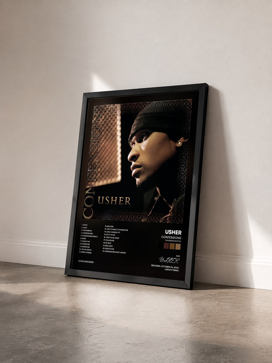 #noir Tableau de l'album Confessions (Expanded Edition) de USHER vu de trois quarts, cadre noir