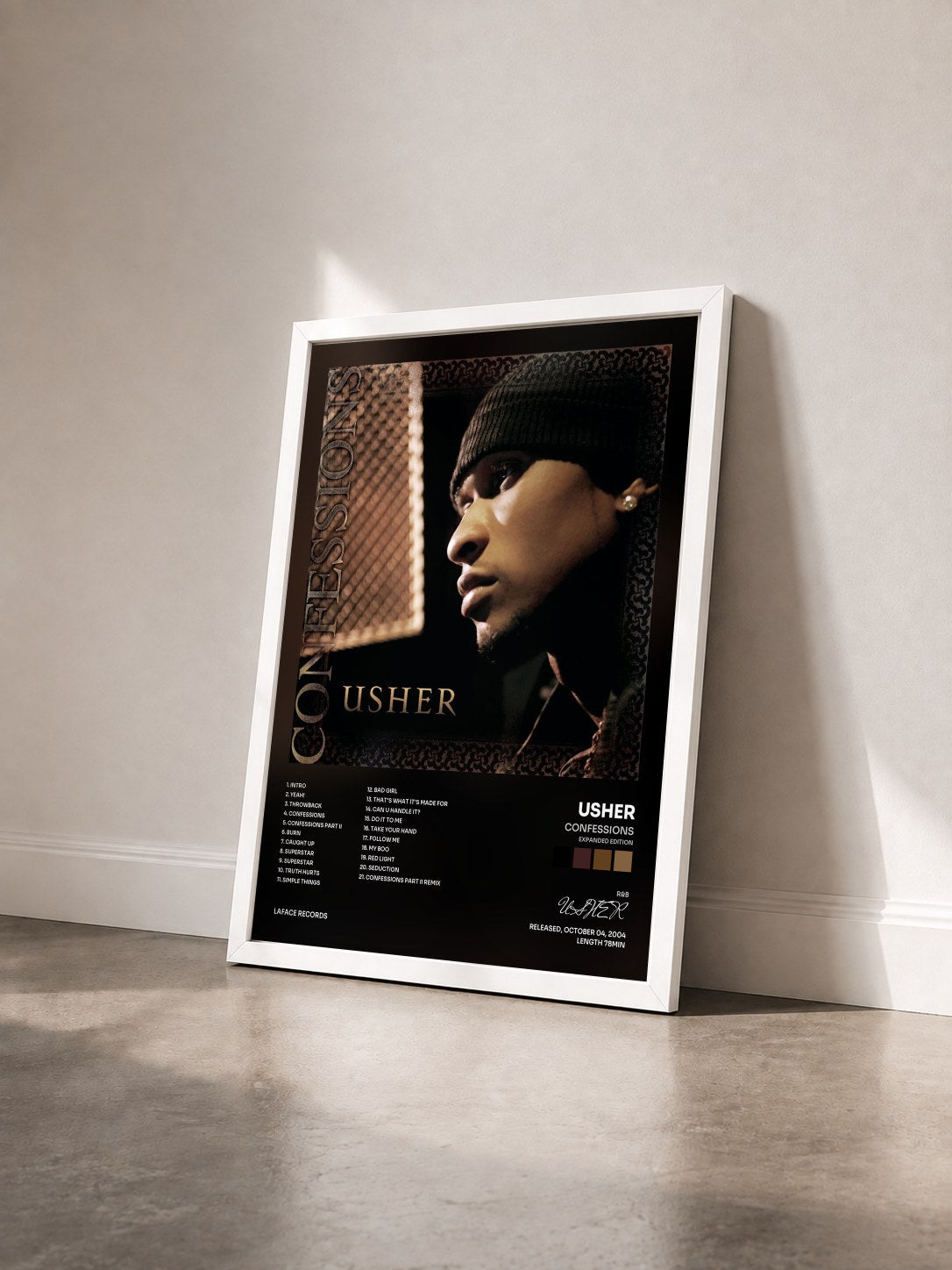 #blanc Tableau de l'album Confessions (Expanded Edition) de USHER vu de trois quarts, cadre blanc