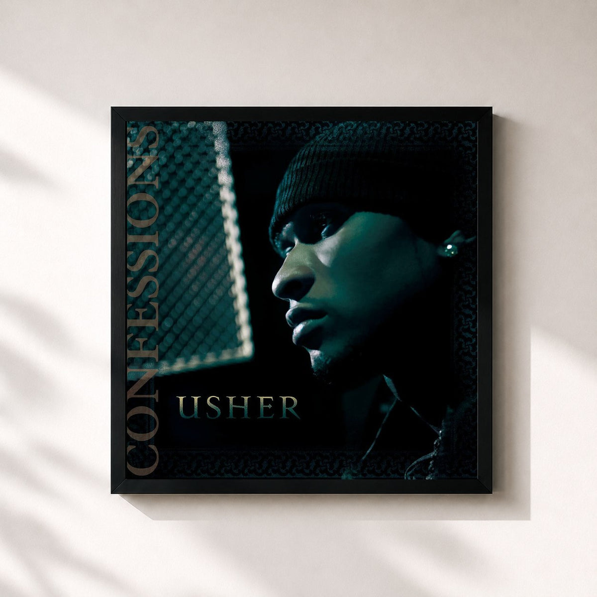 #noir Tableau carré de l'album Confessions (20th Anniversary Edition) de USHER, cadre noir 32x32 cm