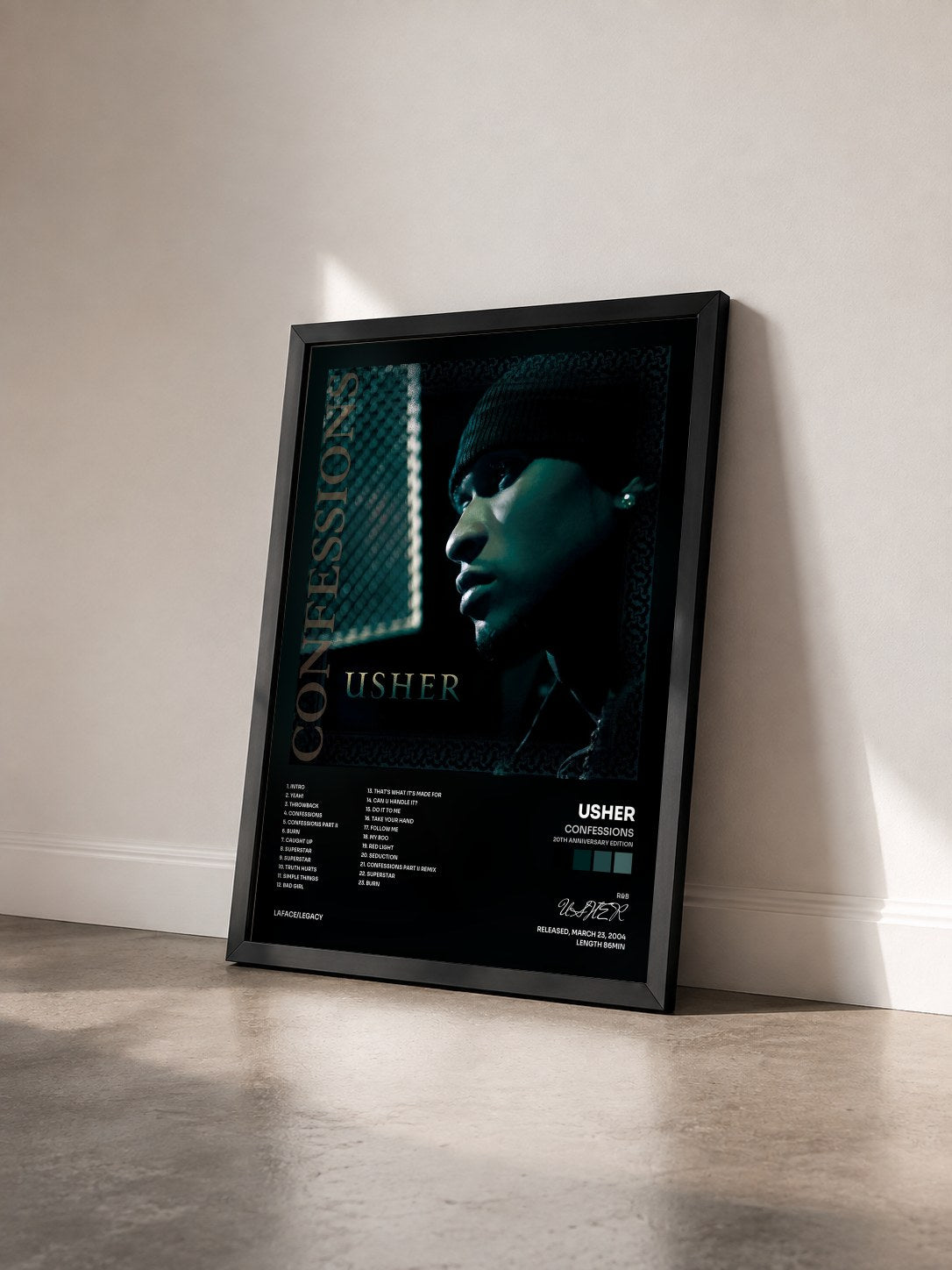 #noir Tableau de l'album Confessions (20th Anniversary Edition) de USHER vu de trois quarts, cadre noir