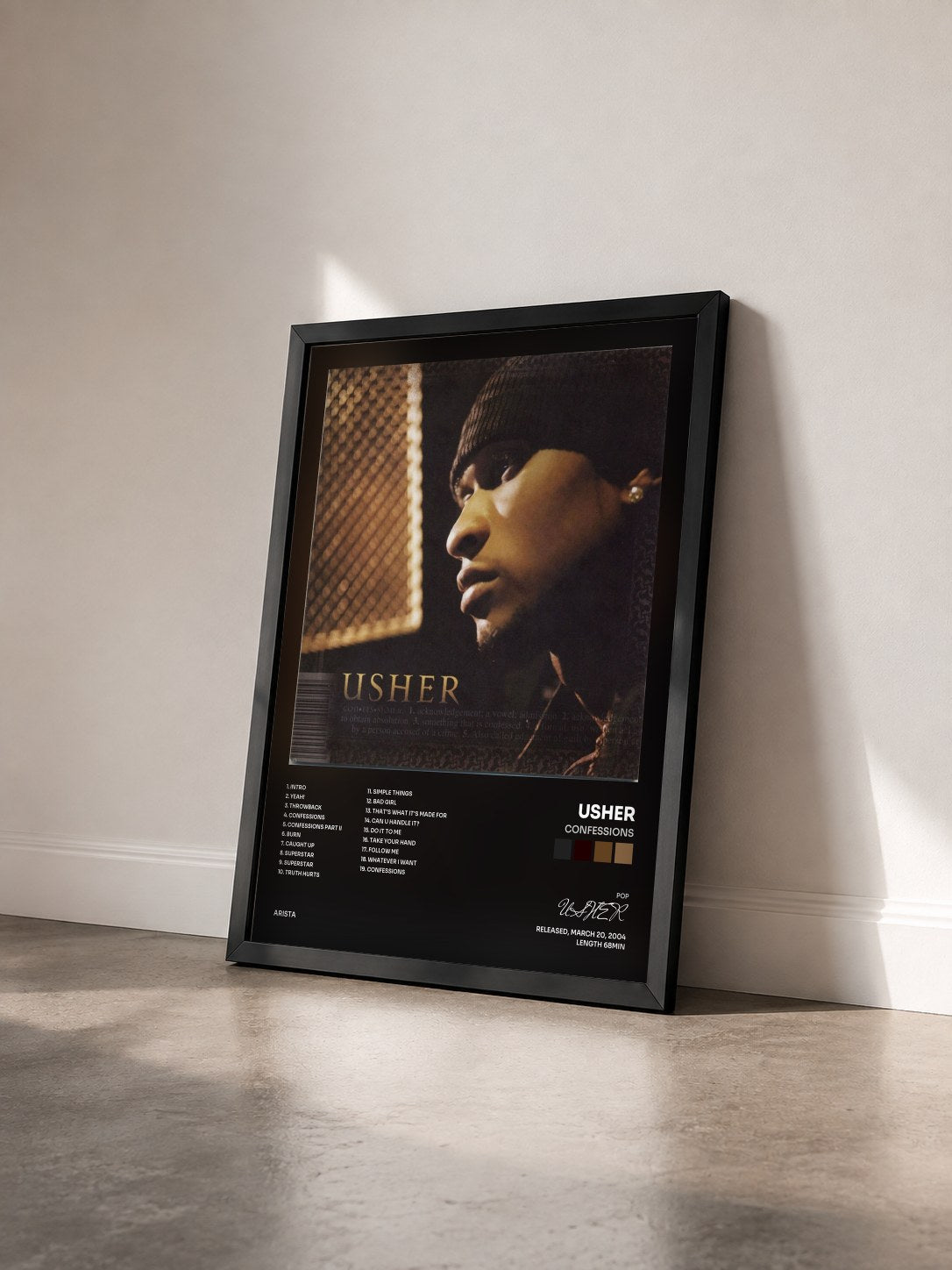 #noir Tableau de l'album Confessions de USHER vu de trois quarts, cadre noir