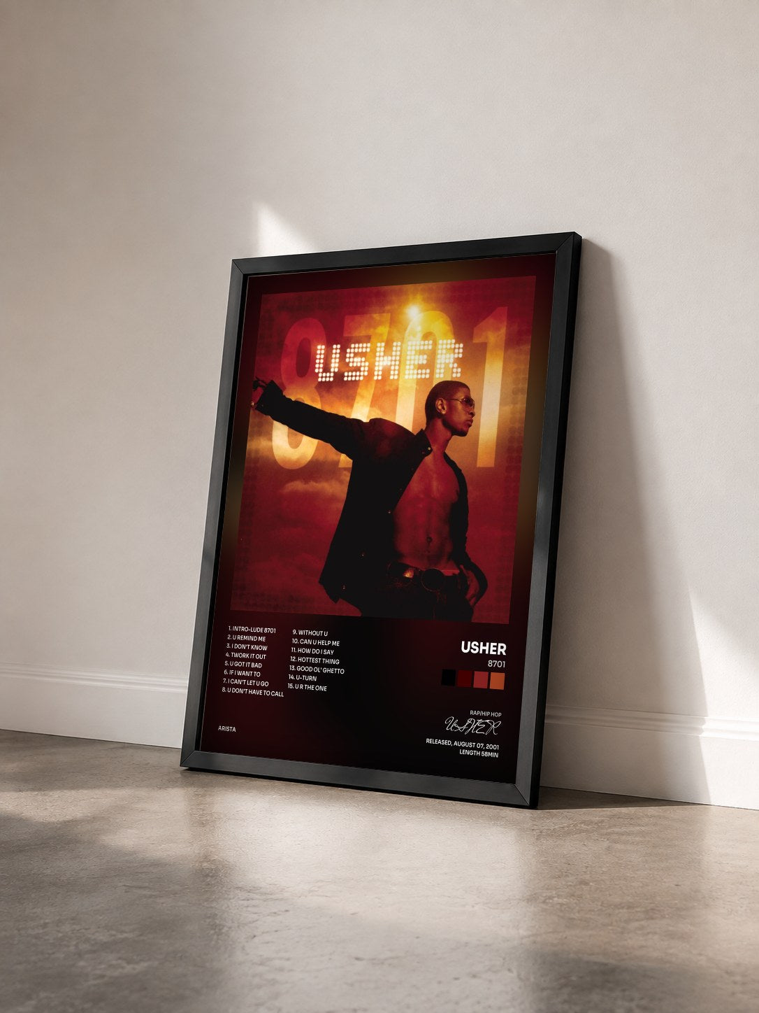#noir 8701 de USHER en lámina enmarcada vista de tres cuartos, marco negro