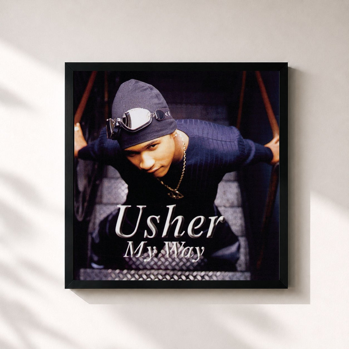 #noir Tableau carré de l'album My Way de USHER, cadre noir 32x32 cm