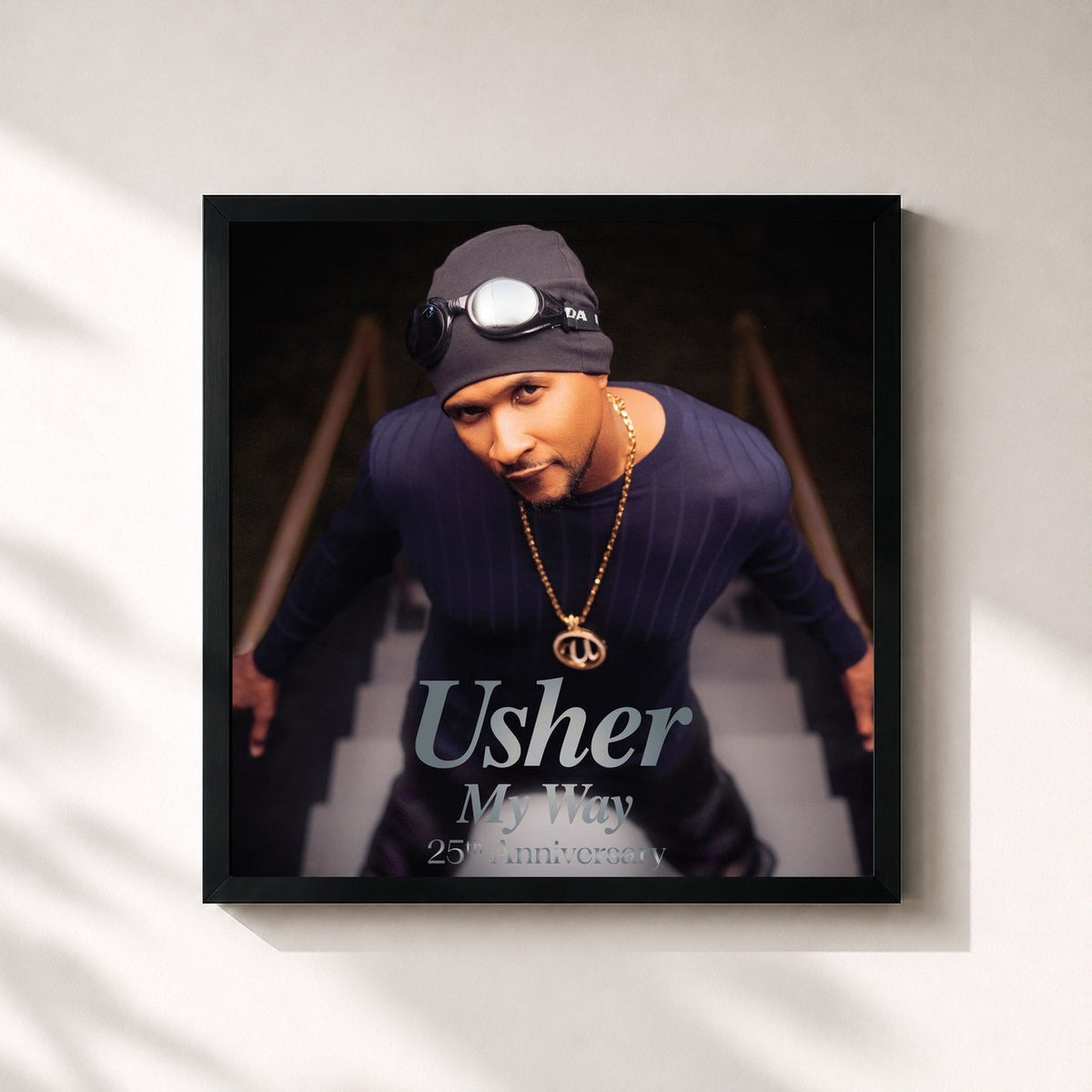 #noir Tableau carré de l'album My Way (25th Anniversary Edition) de USHER, cadre noir 32x32 cm