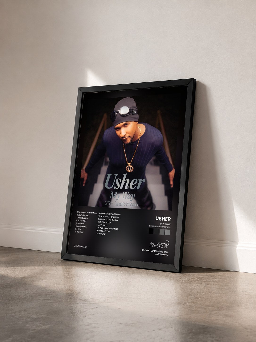#noir Tableau de l'album My Way (25th Anniversary Edition) de USHER vu de trois quarts, cadre noir