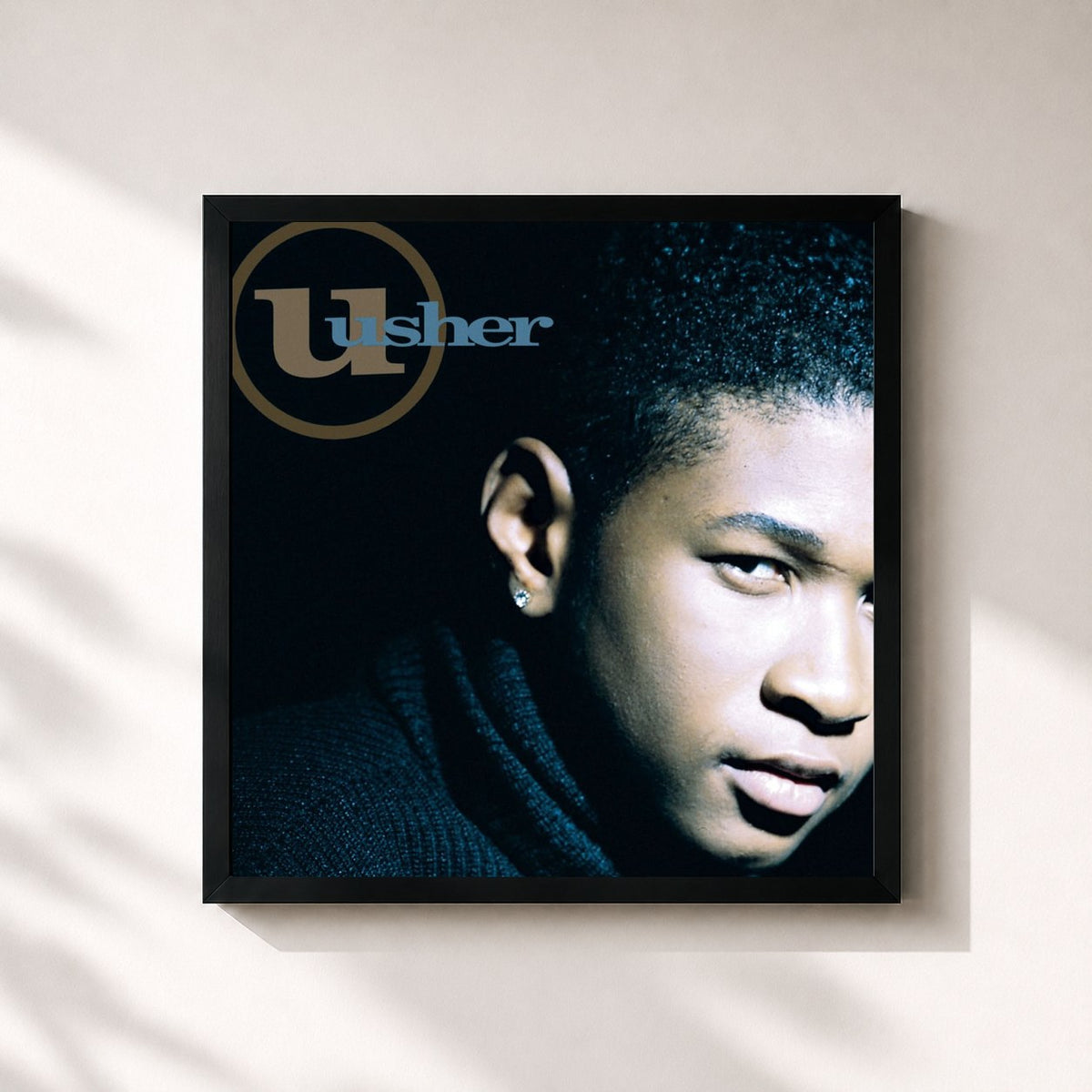 #noir Tableau carré de l'album Usher de USHER, cadre noir 32x32 cm