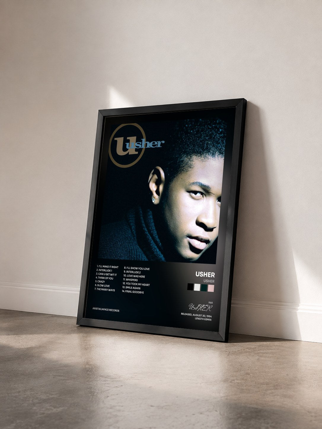 #noir Tableau de l'album Usher de USHER vu de trois quarts, cadre noir