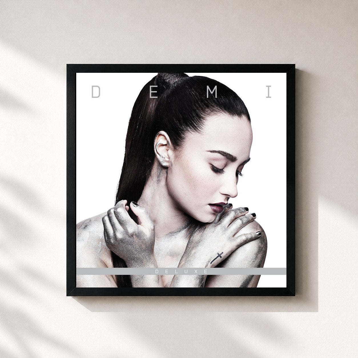 #noir Demi (Deluxe) by Demi Lovato as a square framed art print, black 32x32 cm frame