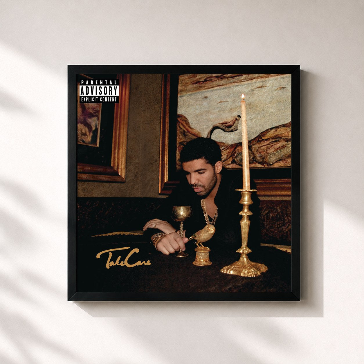 #noir Take Care (Deluxe) di Drake in stampa quadrata incorniciata, cornice nera 32x32 cm