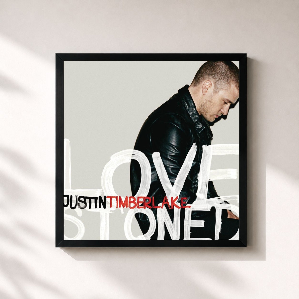 #noir Tableau carré de l'album LoveStoned de Justin Timberlake, cadre noir 32x32 cm