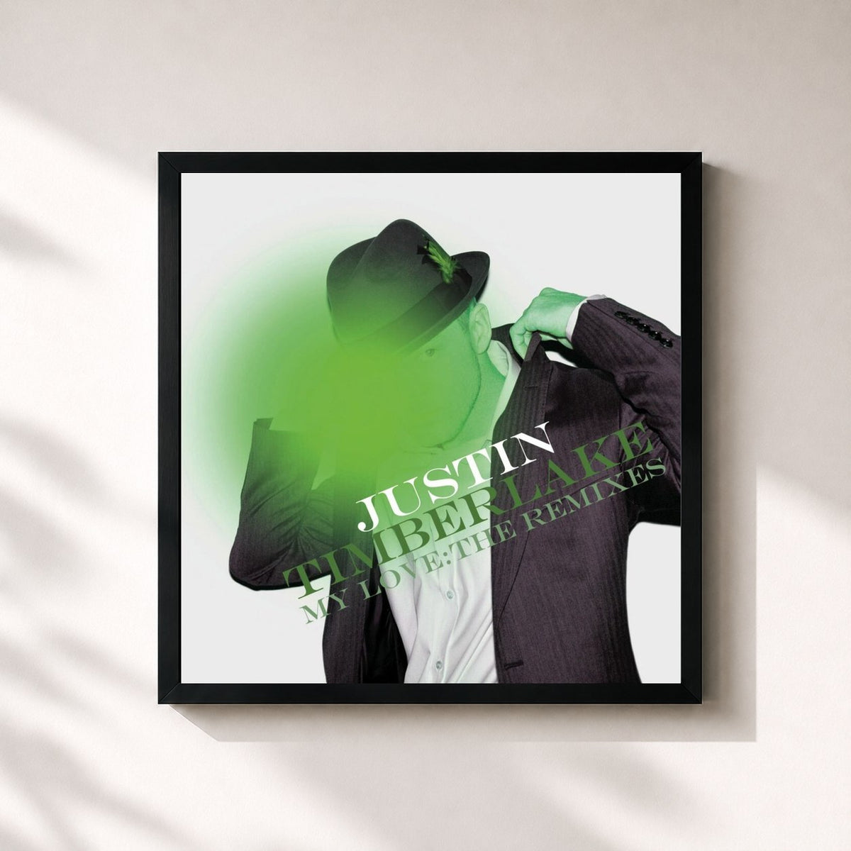 #noir Tableau carré de l'album My Love: The Remixes de Justin Timberlake, cadre noir 32x32 cm