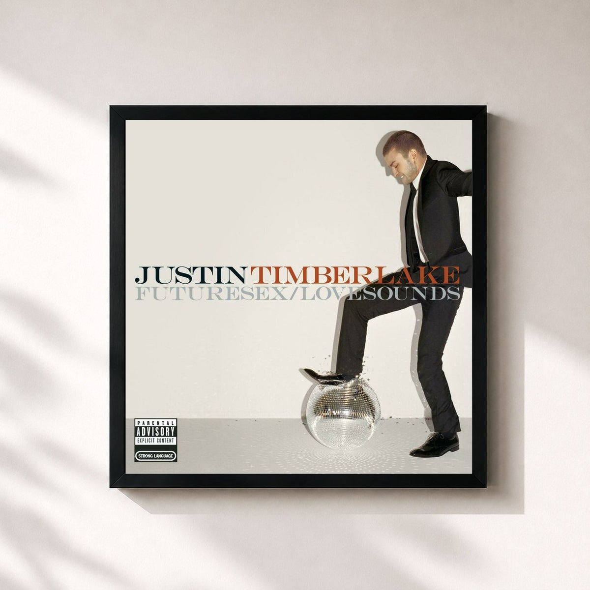 #noir Tableau carré de l'album FutureSex/LoveSounds de Justin Timberlake, cadre noir 32x32 cm