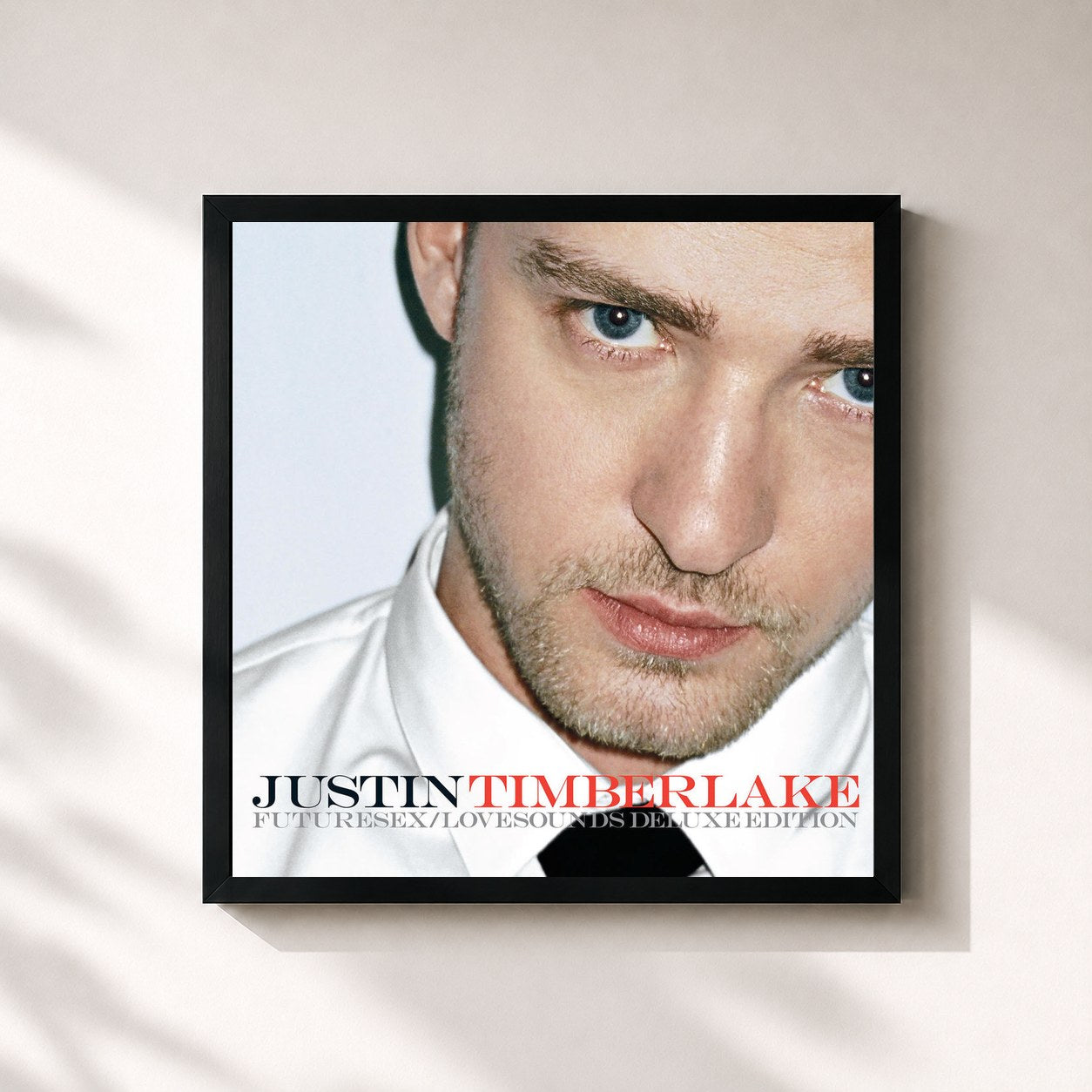 #noir FutureSex/LoveSounds Deluxe Edition de Justin Timberlake en lámina cuadrada enmarcada, marco negro de 32x32 cm