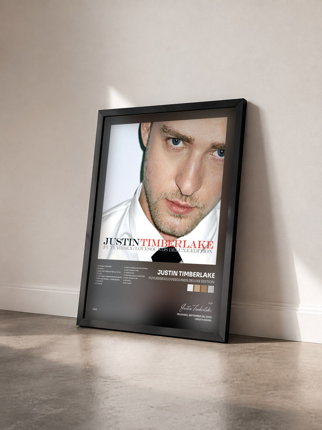 #noir FutureSex/LoveSounds Deluxe Edition de Justin Timberlake en lámina enmarcada vista de tres cuartos, marco negro