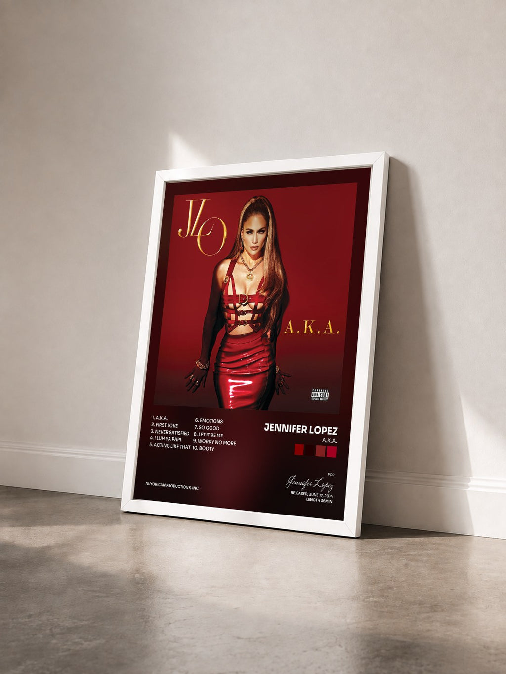 #blanc A.K.A. by Jennifer Lopez as a framed art print seen at an angle, white frame