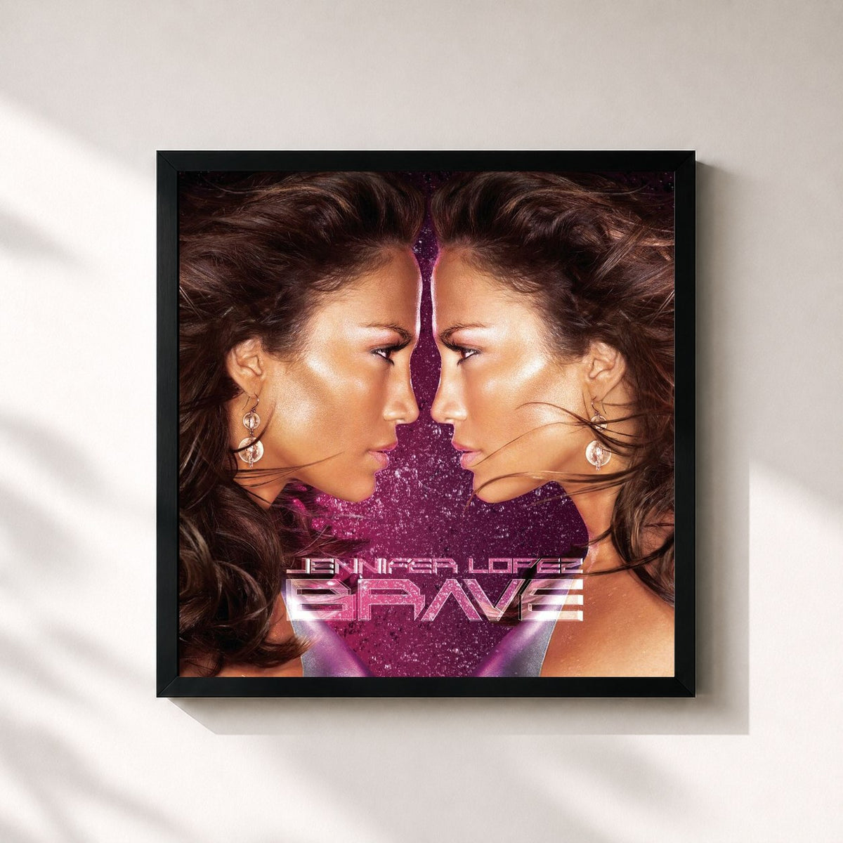 #noir Tableau carré de l'album Brave de Jennifer Lopez, cadre noir 32x32 cm