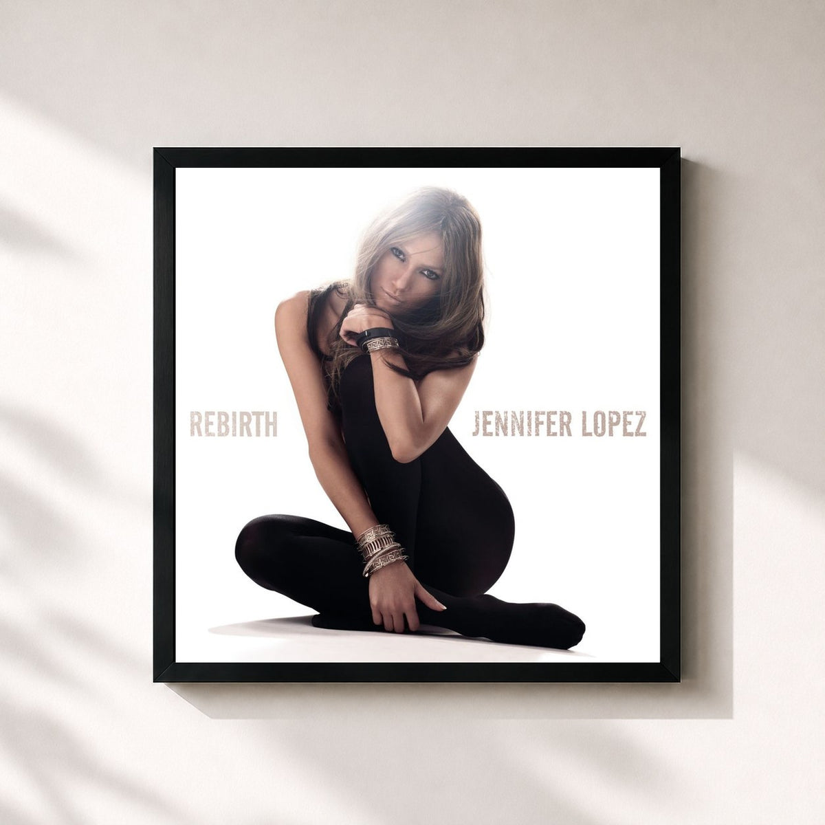 #noir Tableau carré de l'album Rebirth de Jennifer Lopez, cadre noir 32x32 cm