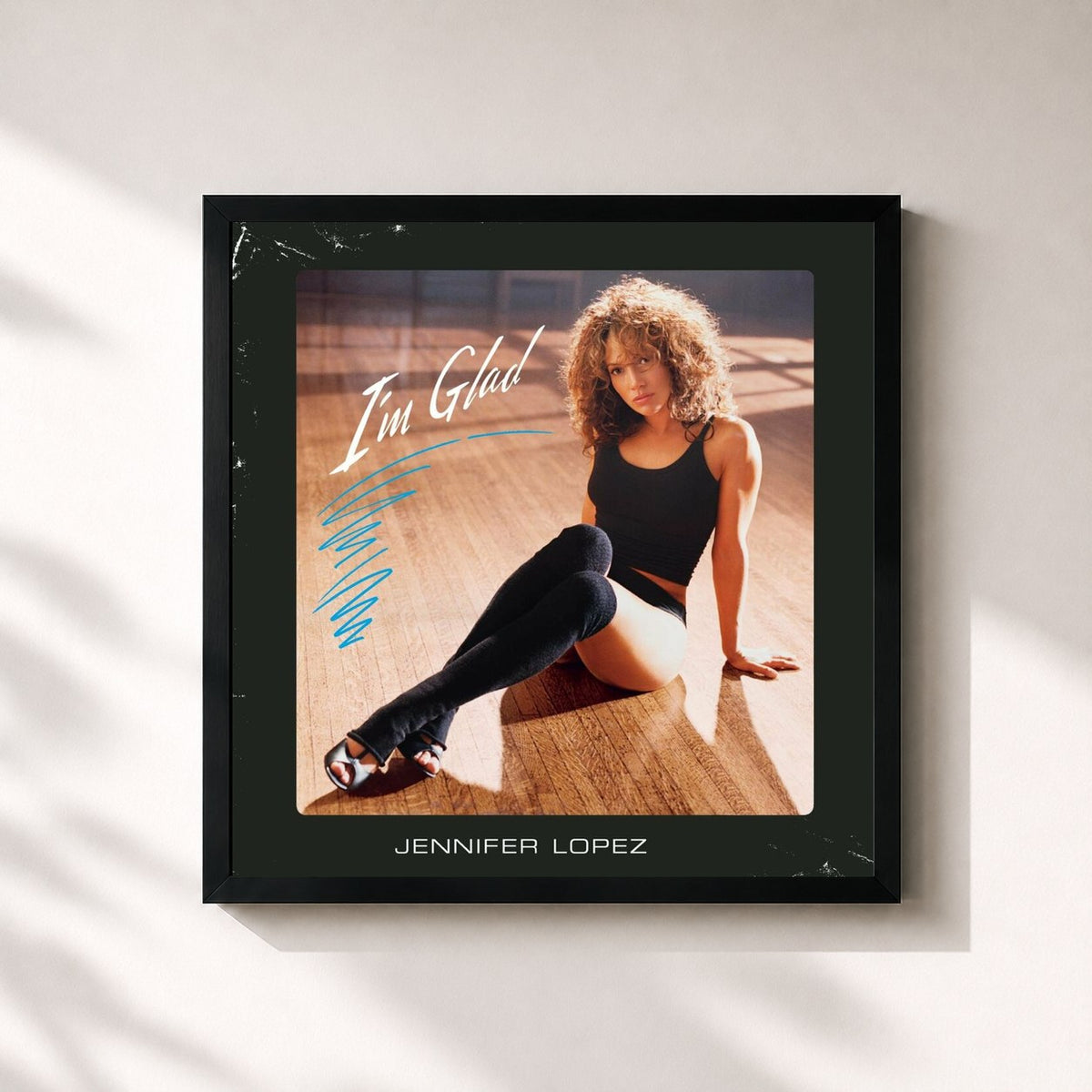 #noir Tableau carré de l'album I'm Glad de Jennifer Lopez, cadre noir 32x32 cm