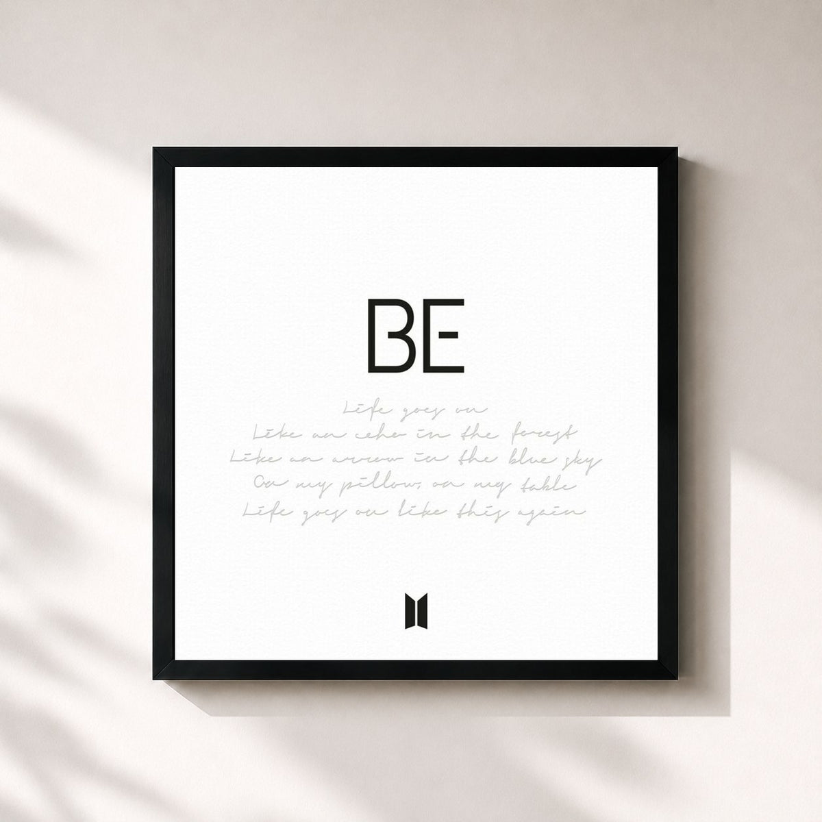 #noir Tableau carré de l'album BE de BTS, cadre noir 32x32 cm