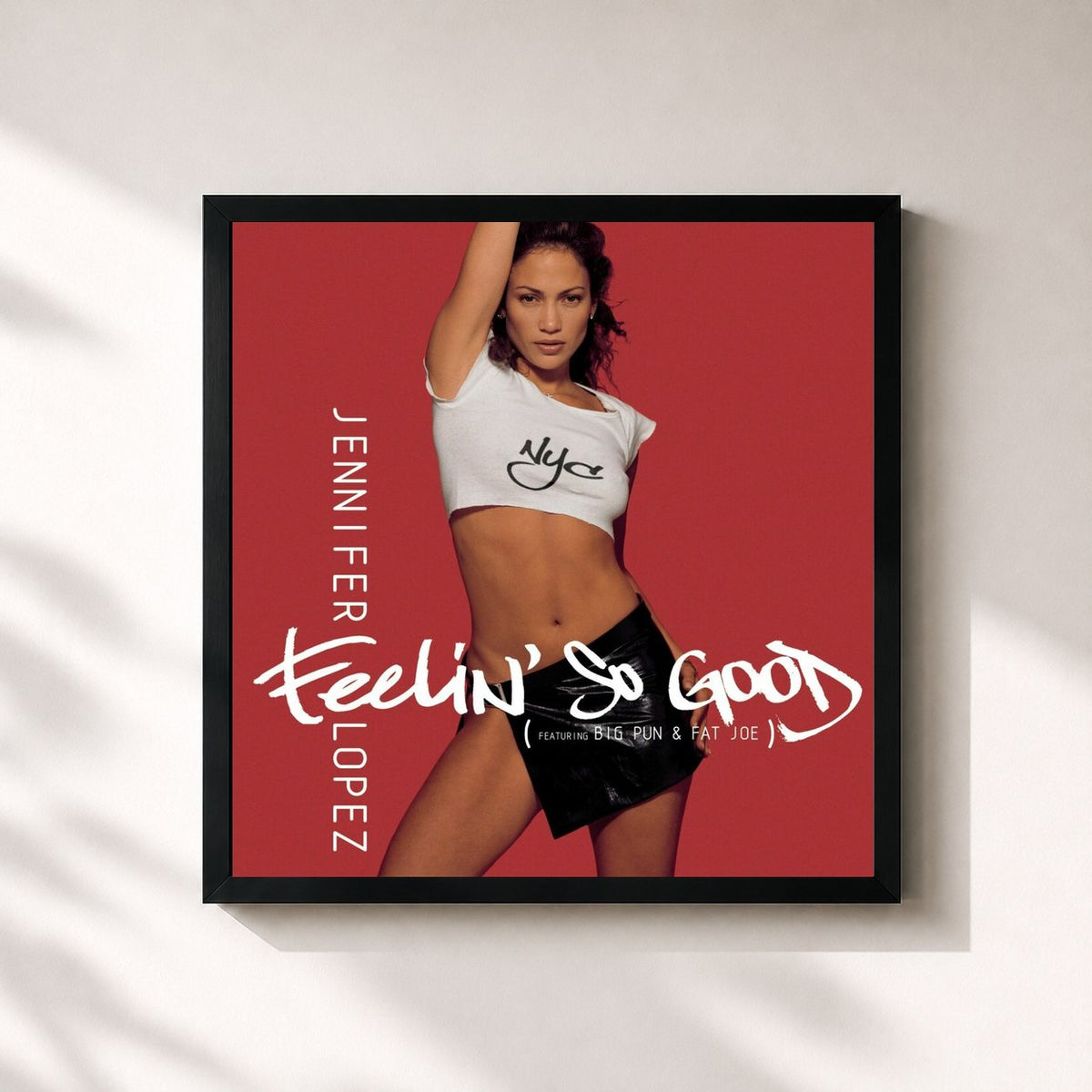 #noir Tableau carré de l'album Feelin' So Good de Jennifer Lopez, cadre noir 32x32 cm