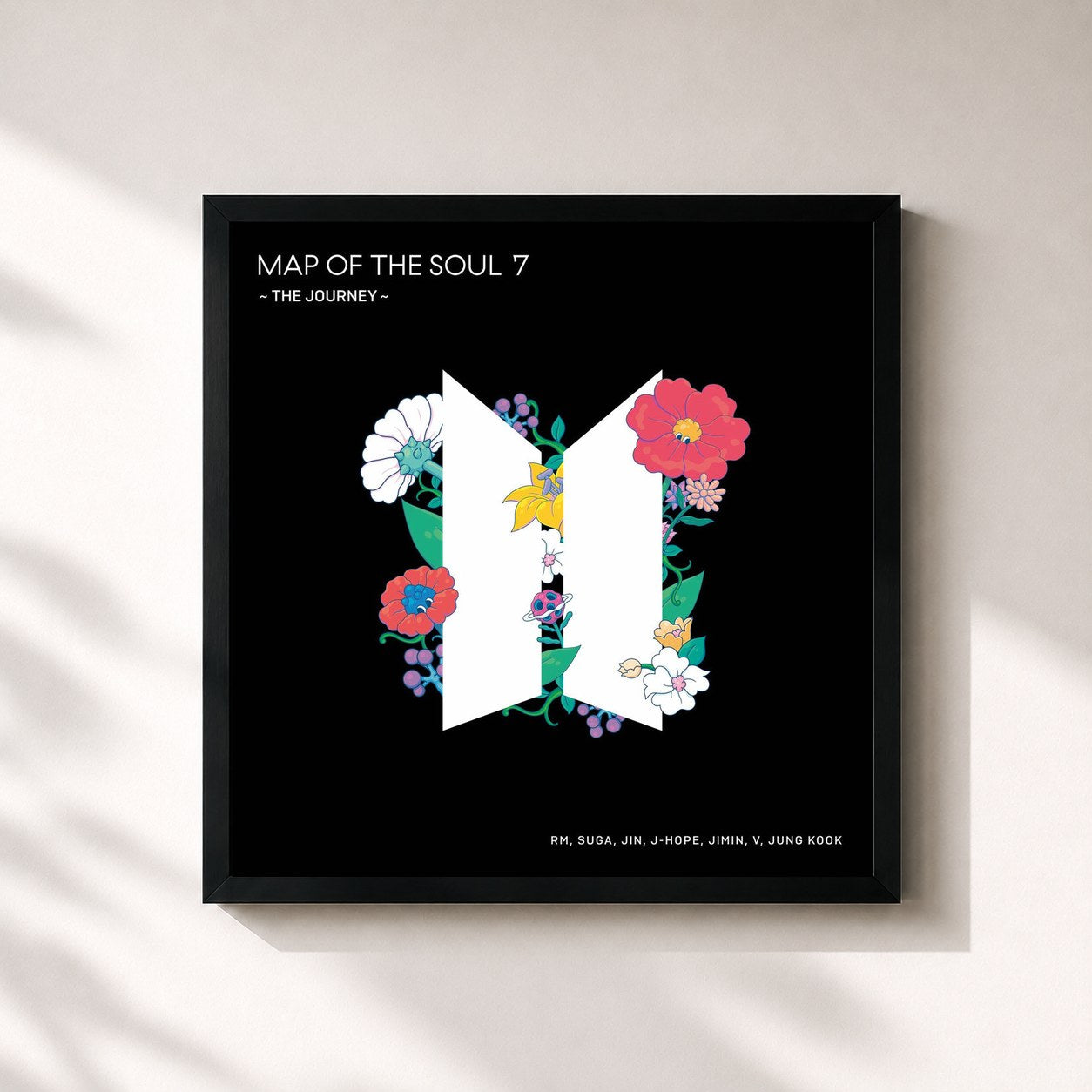 #noir MAP OF THE SOUL : 7 ~ THE JOURNEY ~ by BTS as a square framed art print, black 32x32 cm frame