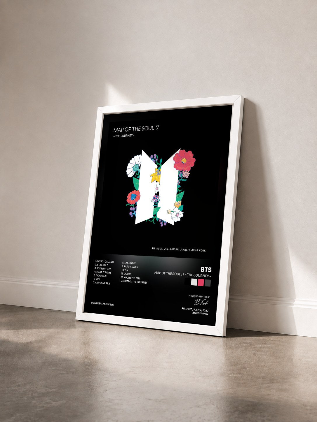 #blanc MAP OF THE SOUL : 7 ~ THE JOURNEY ~ by BTS as a framed art print seen at an angle, white frame