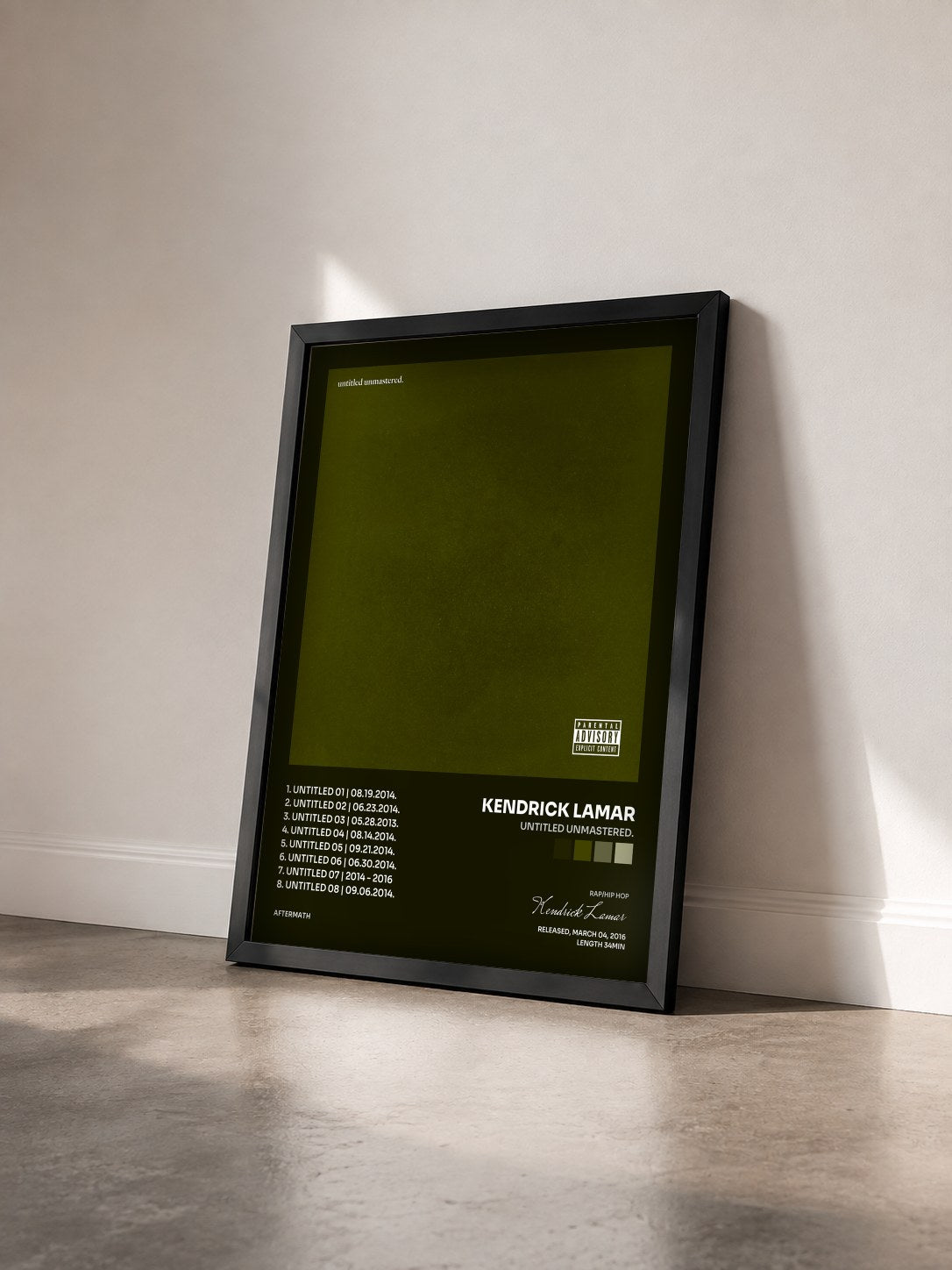 #noir Tableau de l'album untitled unmastered. de Kendrick Lamar vu de trois quarts, cadre noir