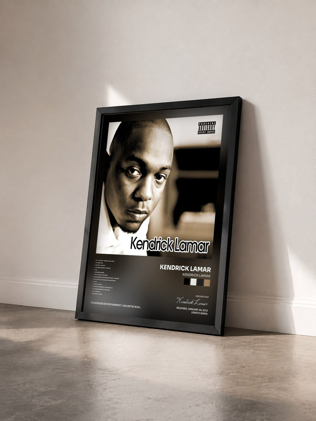 #noir Tableau de l'album Kendrick Lamar de Kendrick Lamar vu de trois quarts, cadre noir