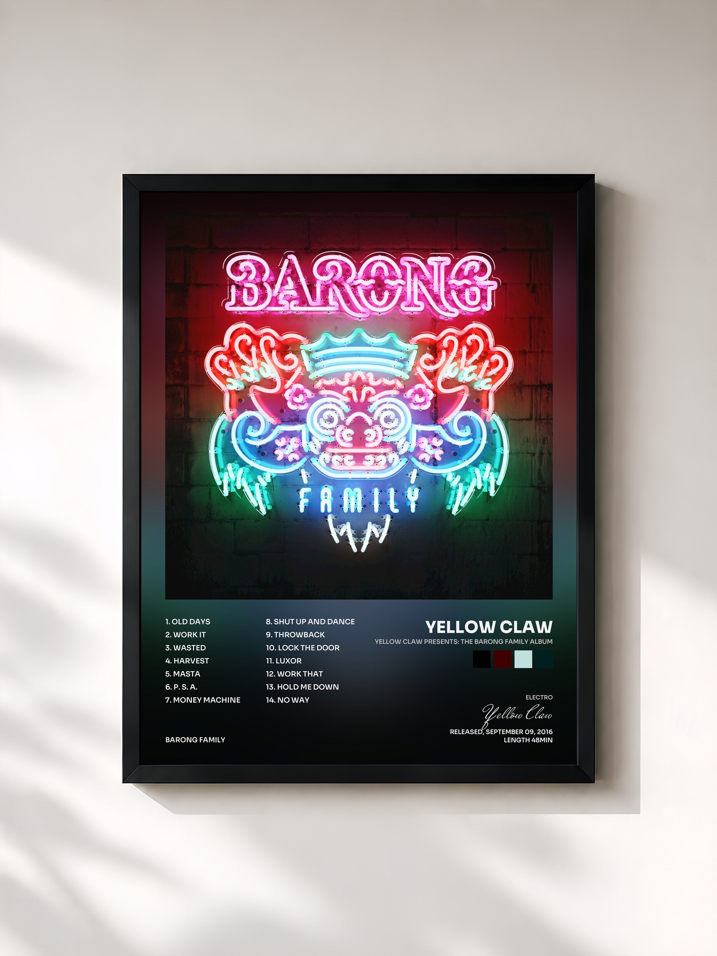#noir Tableau de l'album Yellow Claw Presents: The Barong Family Album de Yellow Claw, cadre noir, imprimé et encadré en France