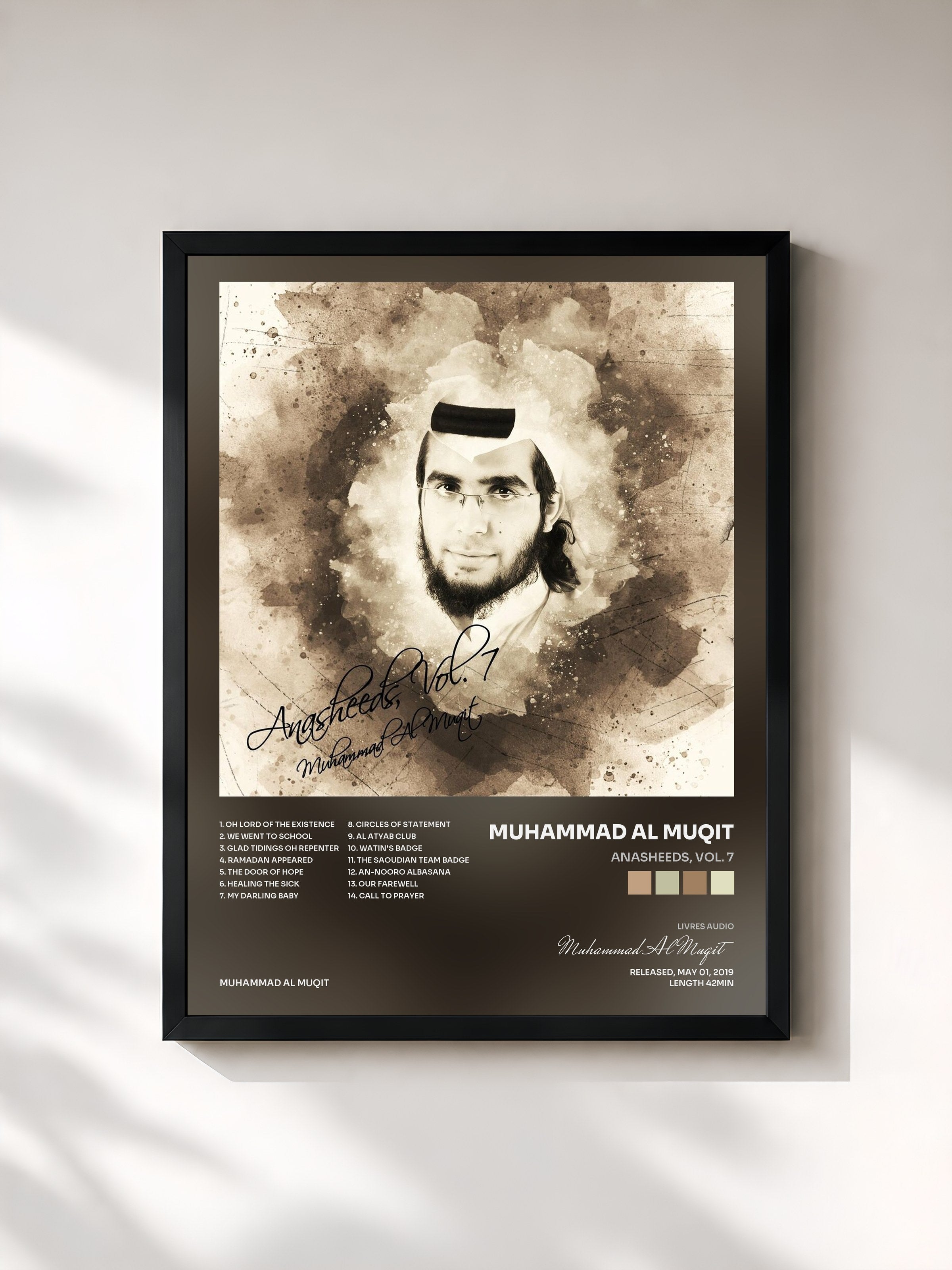 #noir Tableau de l'album Anasheeds, Vol. 7 de Muhammad Al Muqit, cadre noir, imprimé et encadré en France