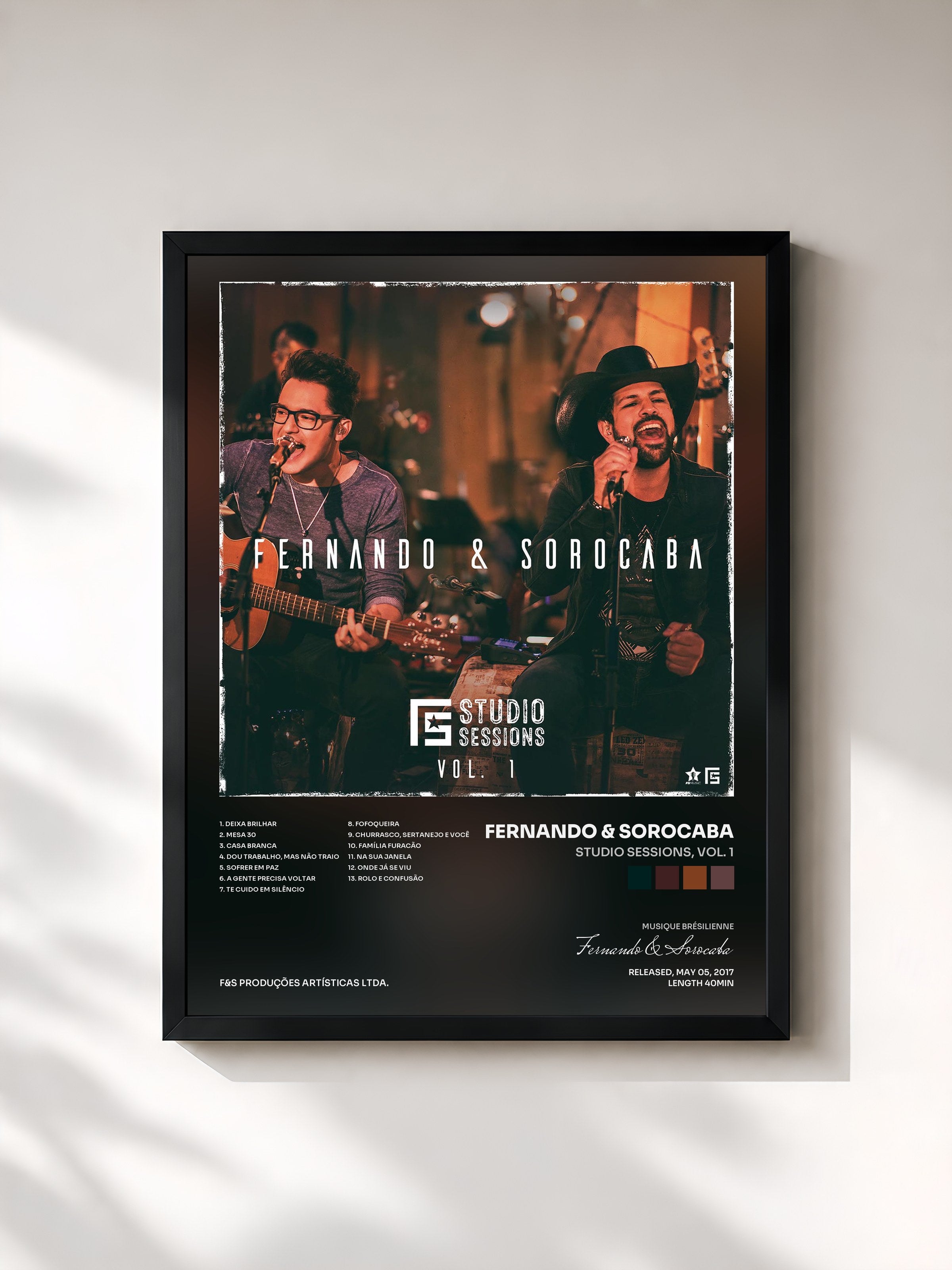 #noir Tableau de l'album Studio Sessions, Vol. 1 de Fernando & Sorocaba, cadre noir, imprimé et encadré en France